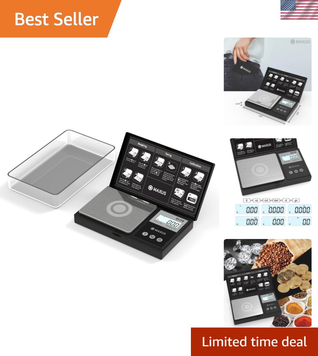 Digital Pocket Gram Scale 500g x 0.01g High Precision with Tray, Weighs Small...