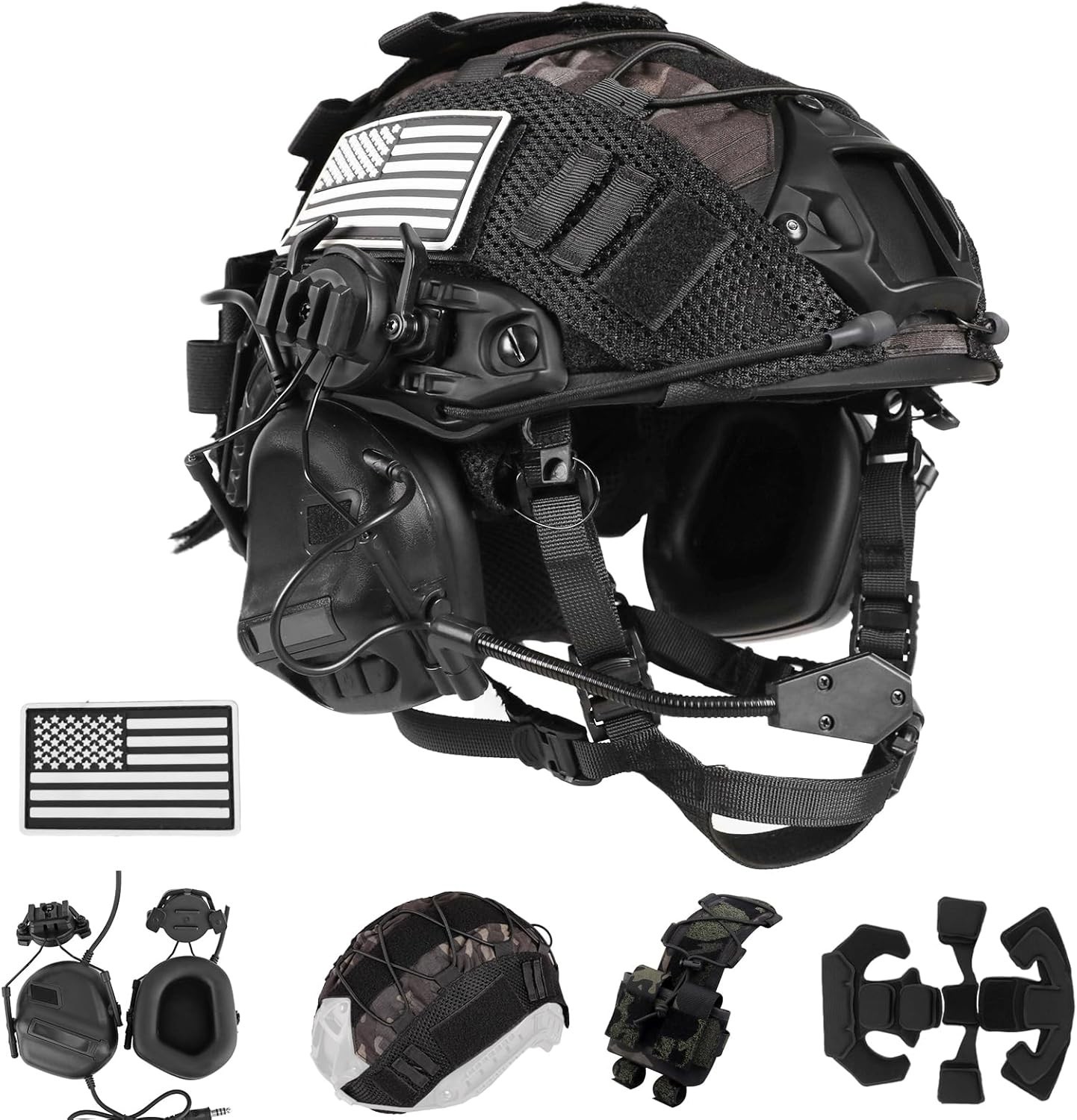 Tactical Helmet with Headset,4in1 Upgraded Adjustable with Helmet Cover for Airs