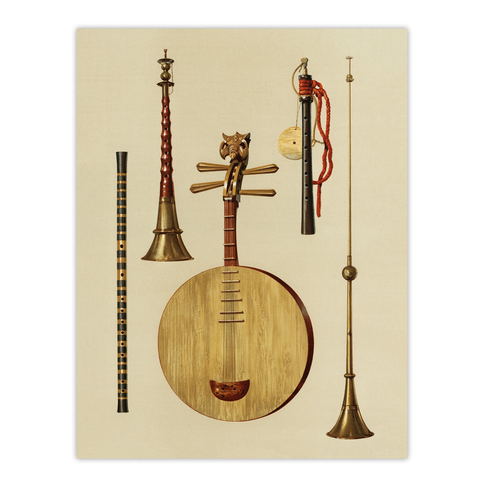 Japanese Musical Instruments Gibb Vintage Wall Art Print Poster