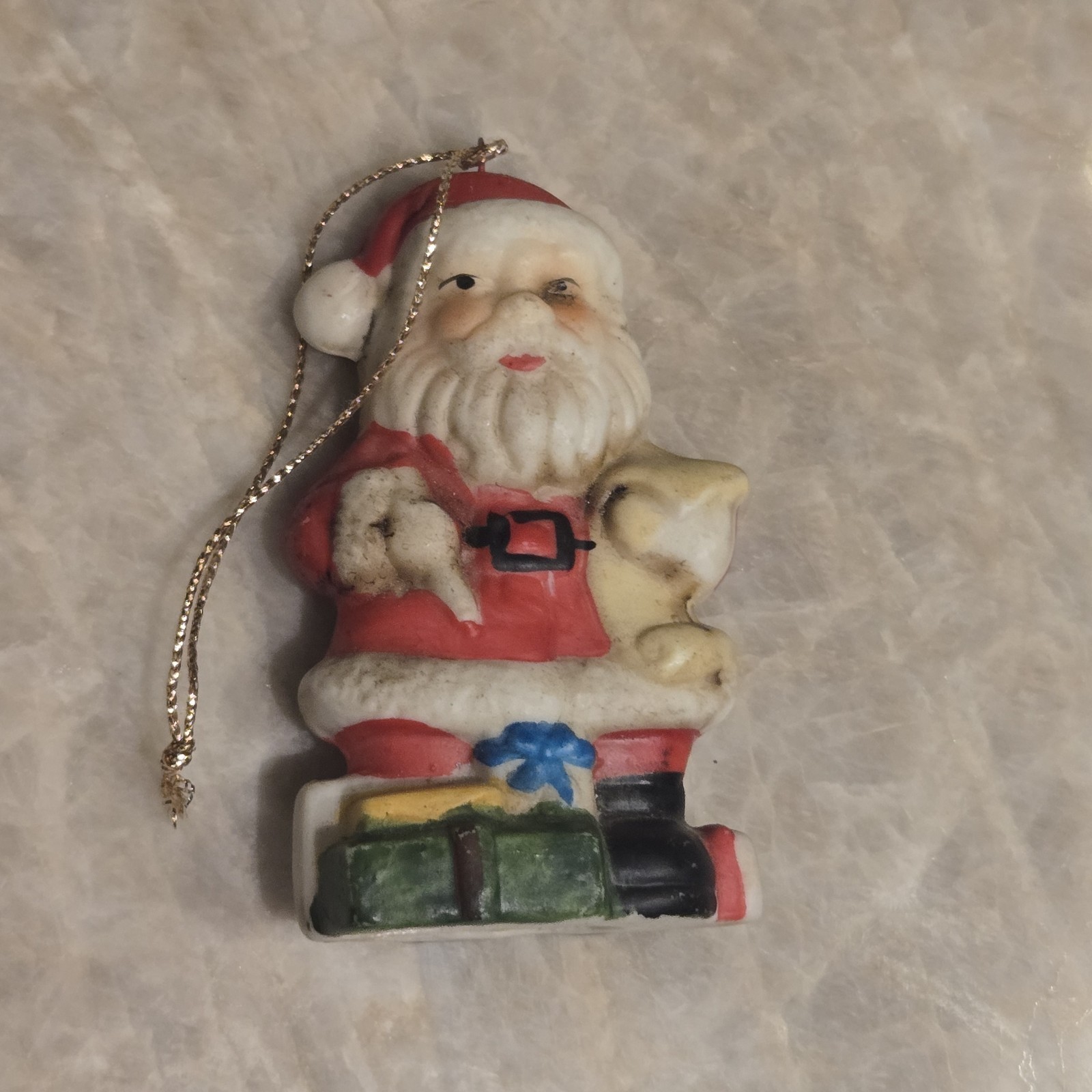 Vtg 4" Santa Claus Ceramic Bisque Handpainted Christmas Ornament/Decoration