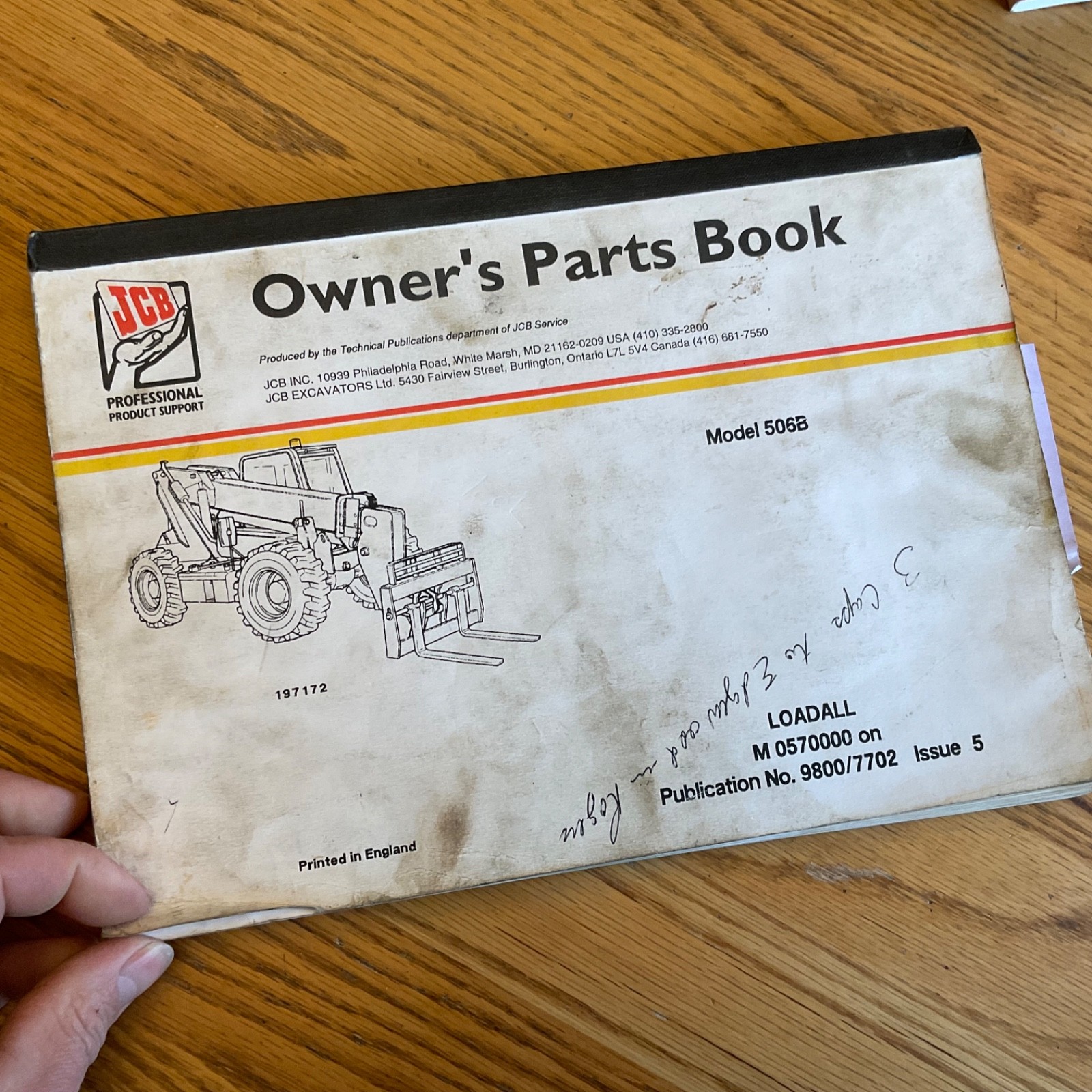 JCB 506B Rough Terrain LOADALL Forklift PARTS MANUAL BOOK CATALOG LIST 9800/7702