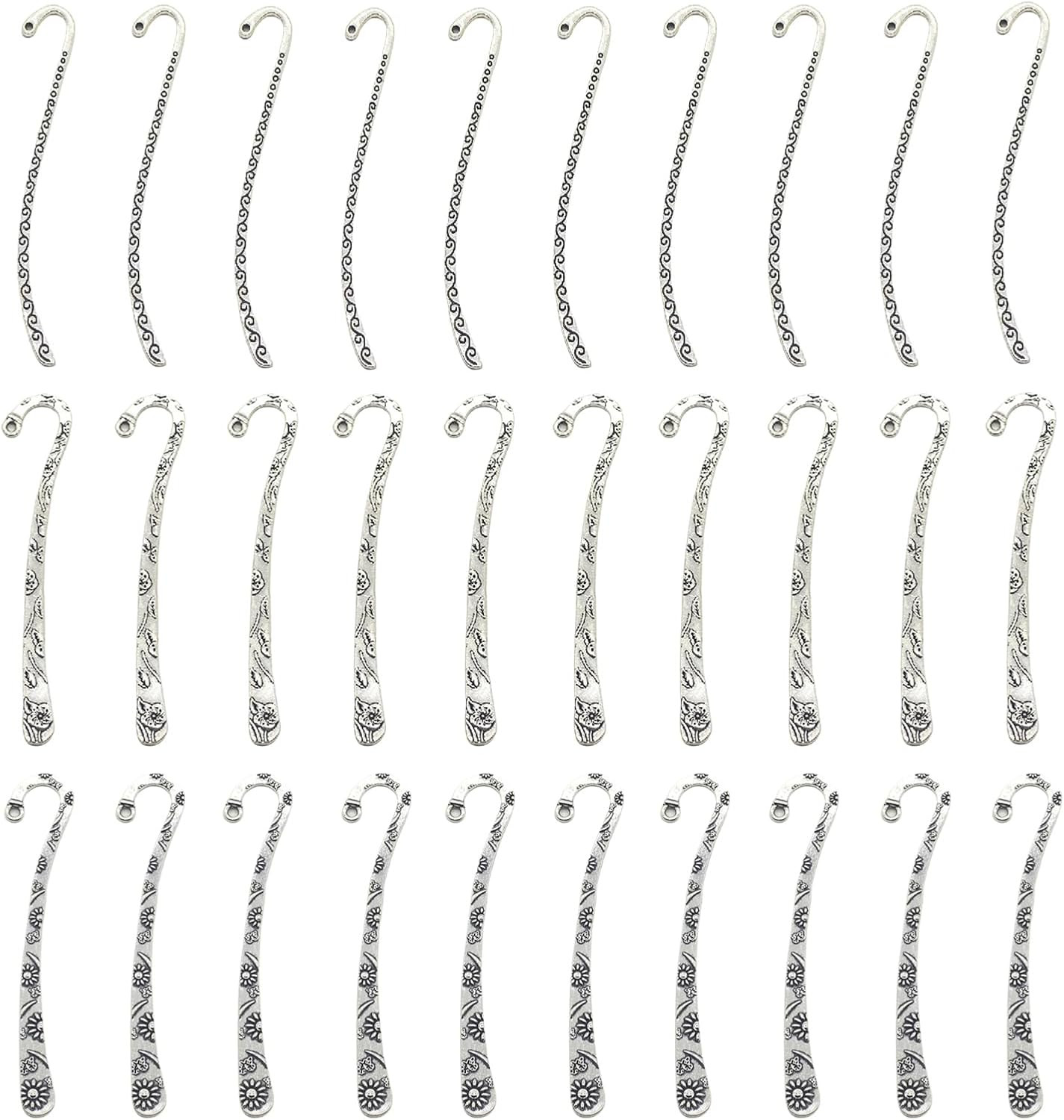 30-Pack Antique Silver Metal Bookmarks with Hairpin Hook for Crafting