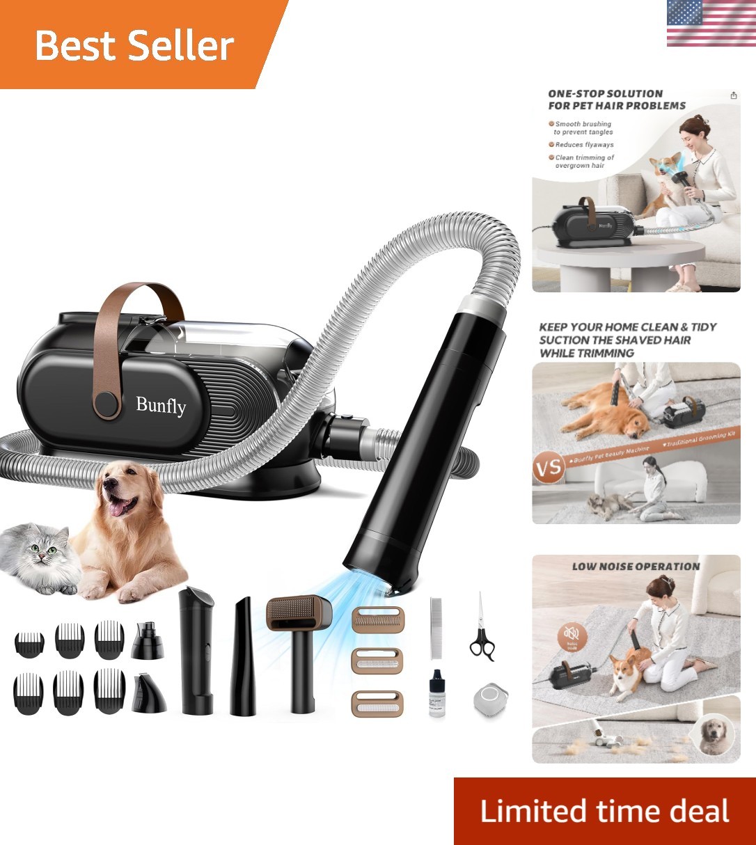 Dog Grooming Kit with 13000kpa Strong Grooming & Vacuum Suction 99% Pet Hair,...