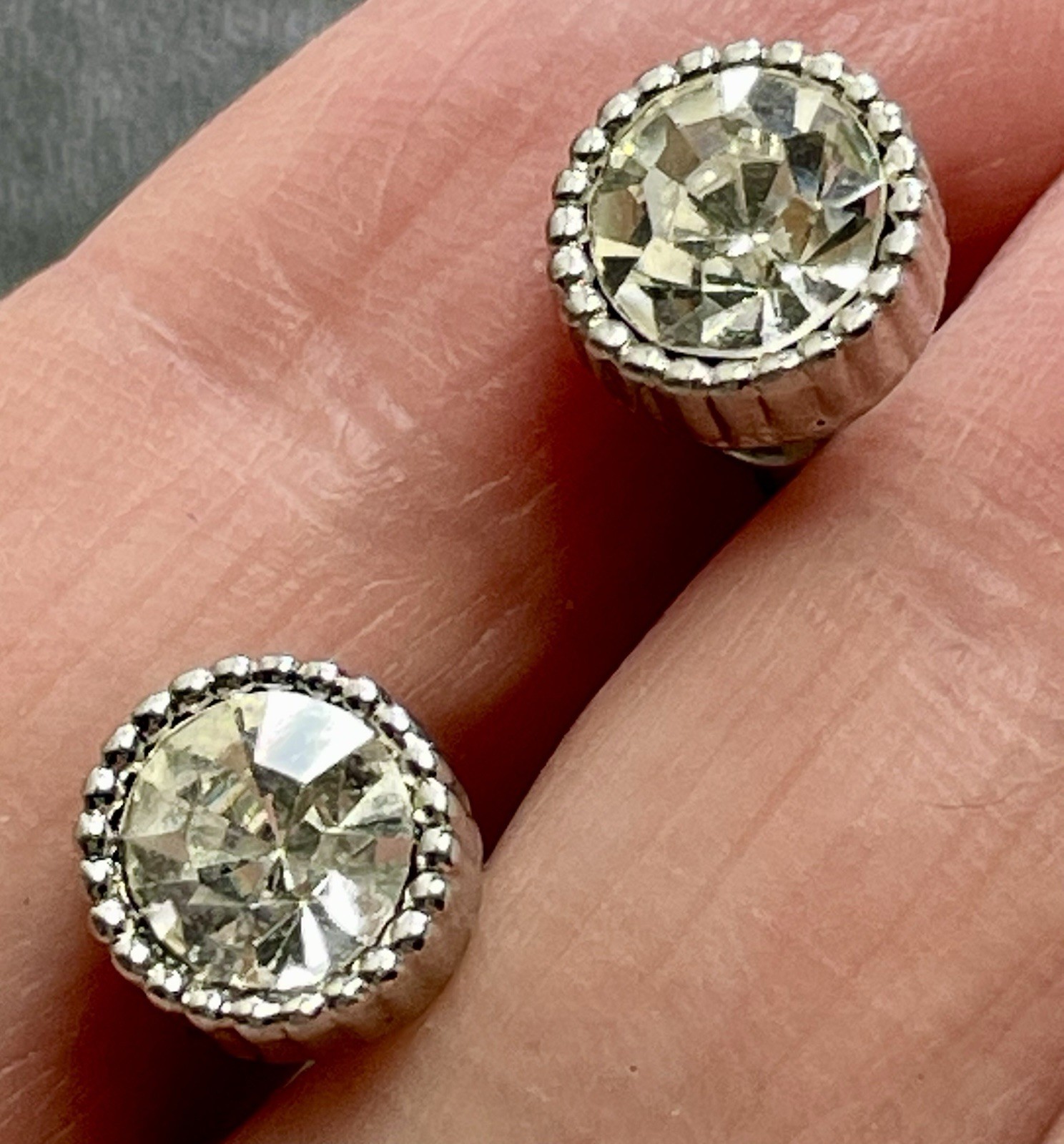 Vintage 8mm Crystal Rhinestone Silver Tone Stud Earrings