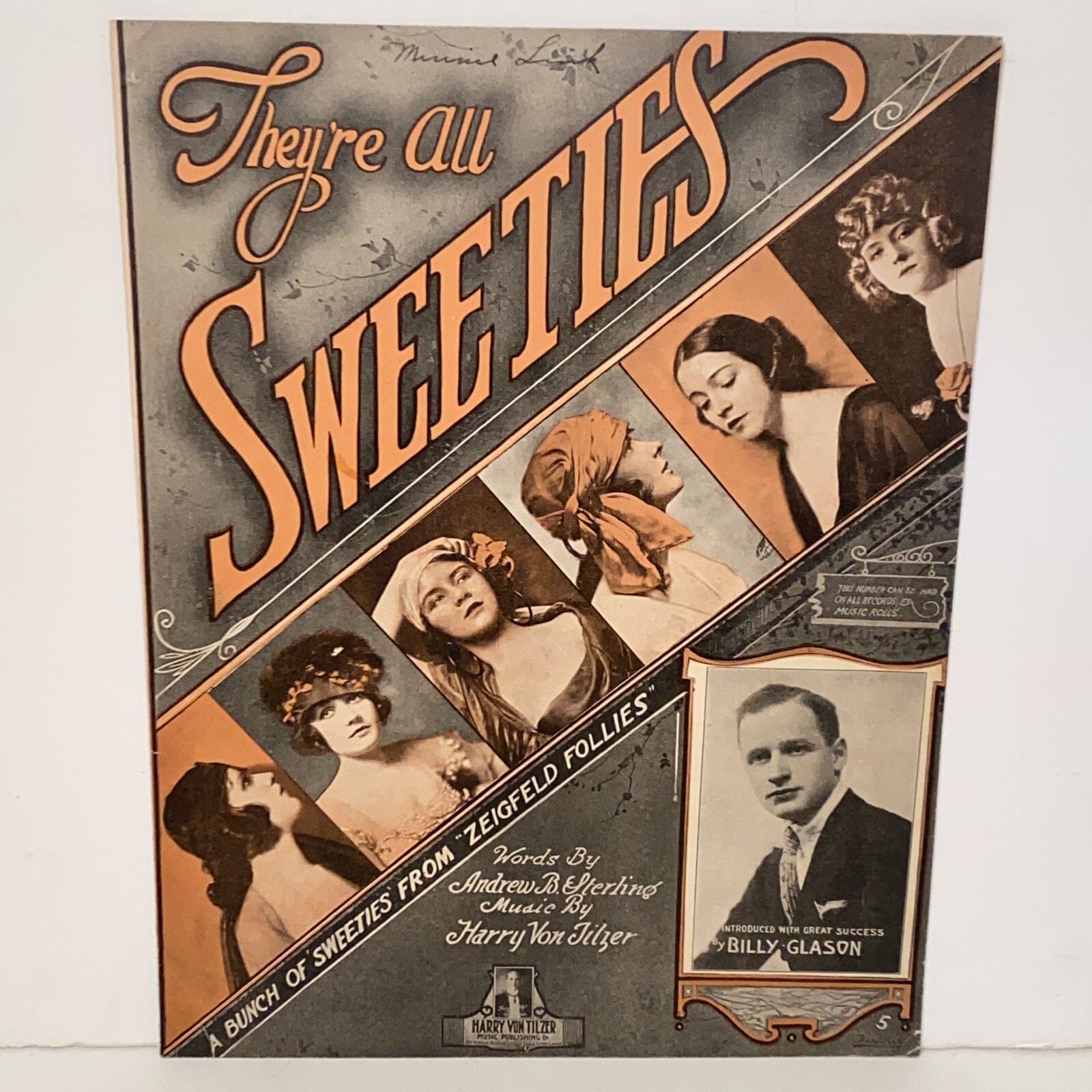 Antique 1919 They're All Sweeties Sheet Music Billy Glason Cover Photo