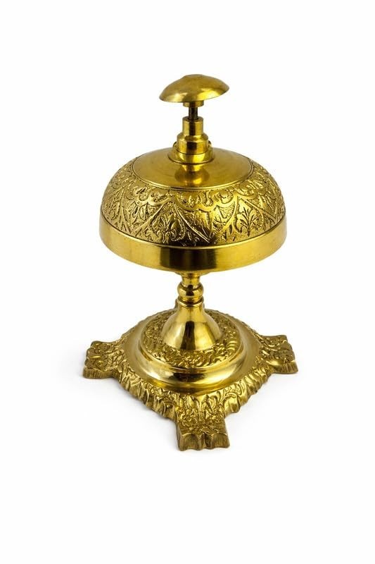 Designer Brass Service Bell with Stand Antique Finish Desk & Reception Call Bell