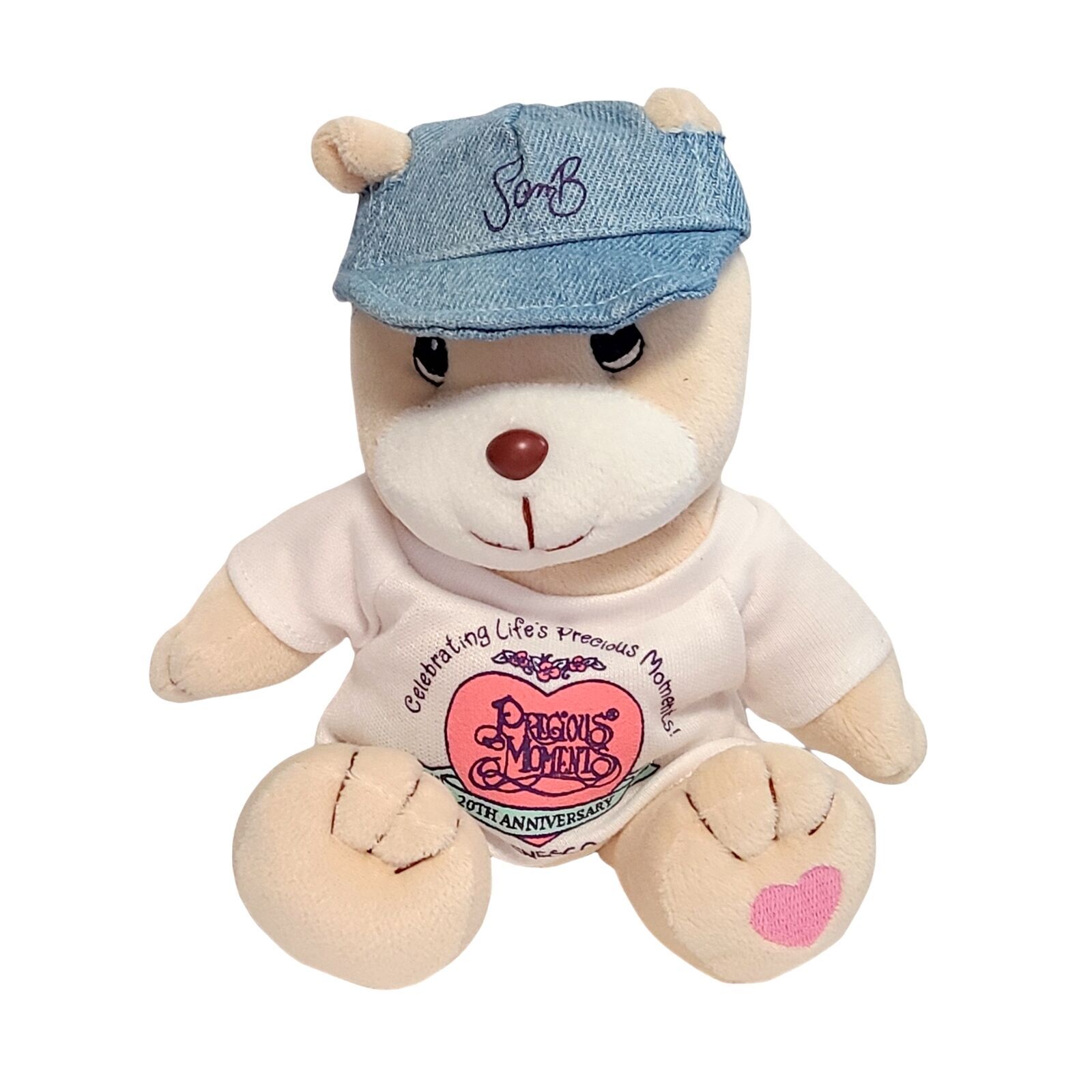 Enesco Precious Moments 20th Anniversary Plush Beanie Bear 8” 1998 Hat Sam B
