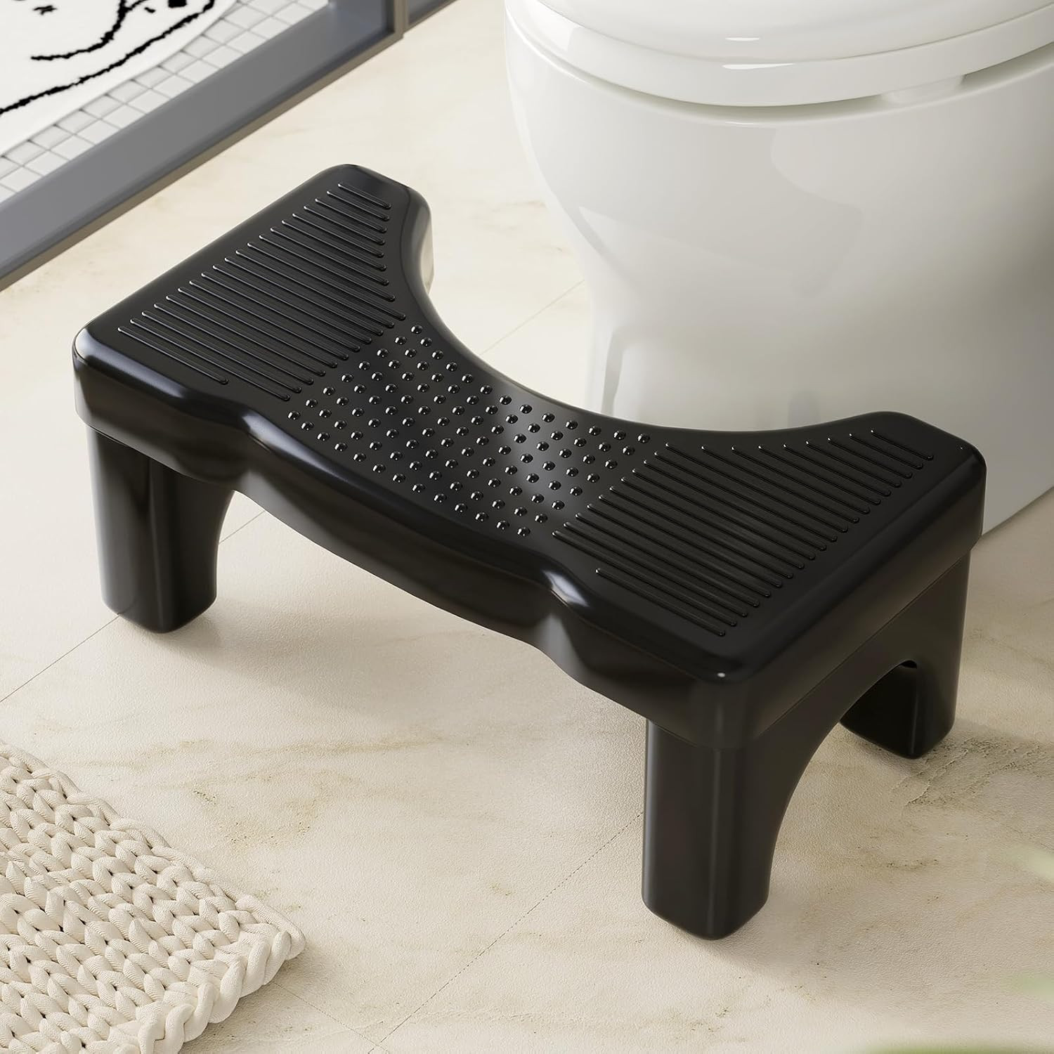 Black Toilet Stool Squat Adult, 7" Squatting Poop Stool for Toilets, Bathroom Fo