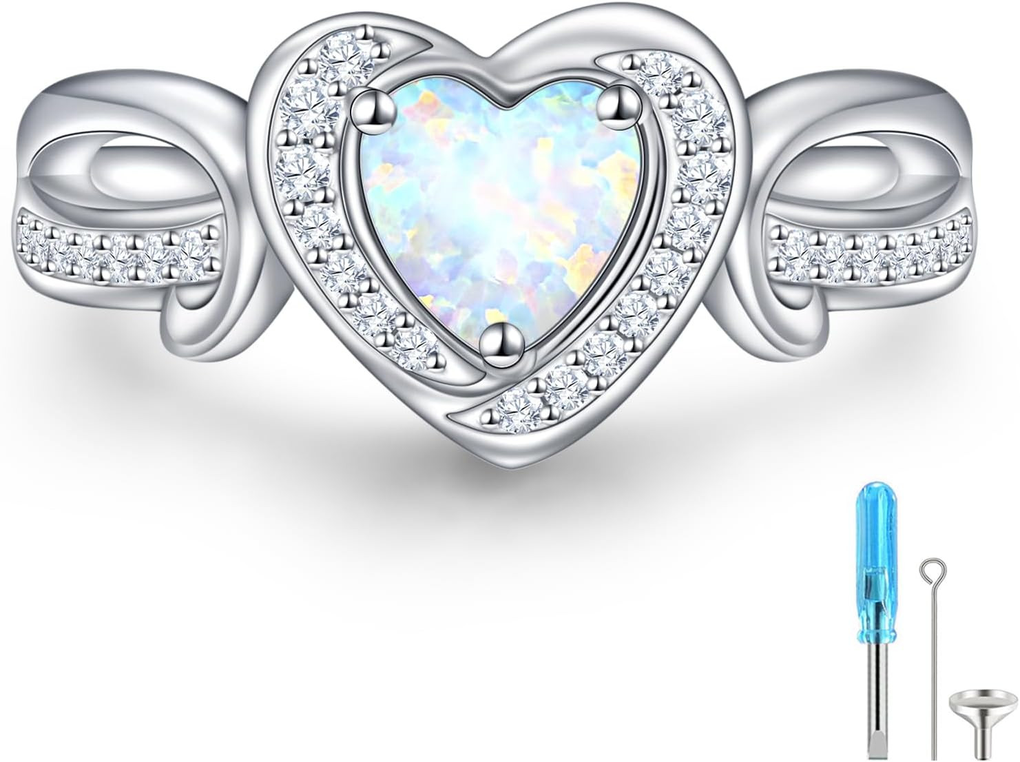 Heart Urn Rings for Ashes for Women 925 Sterling Silver Synthetic Opal Cremation