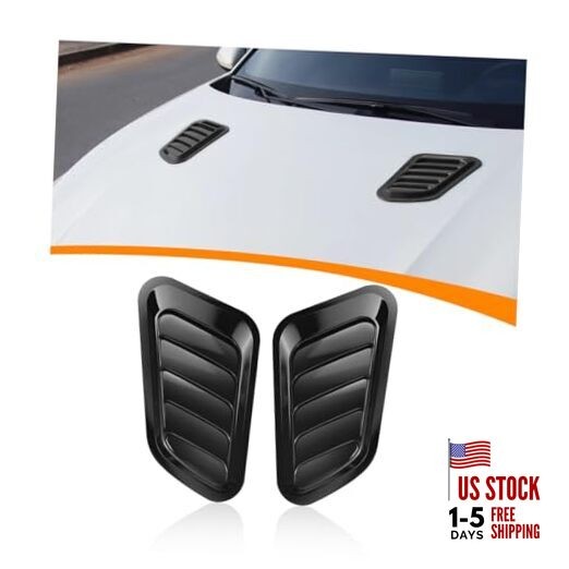 2PCS Car Hood Vents, Automotive Scoop Bonnet Air Vents Engine Hood Kit, Black