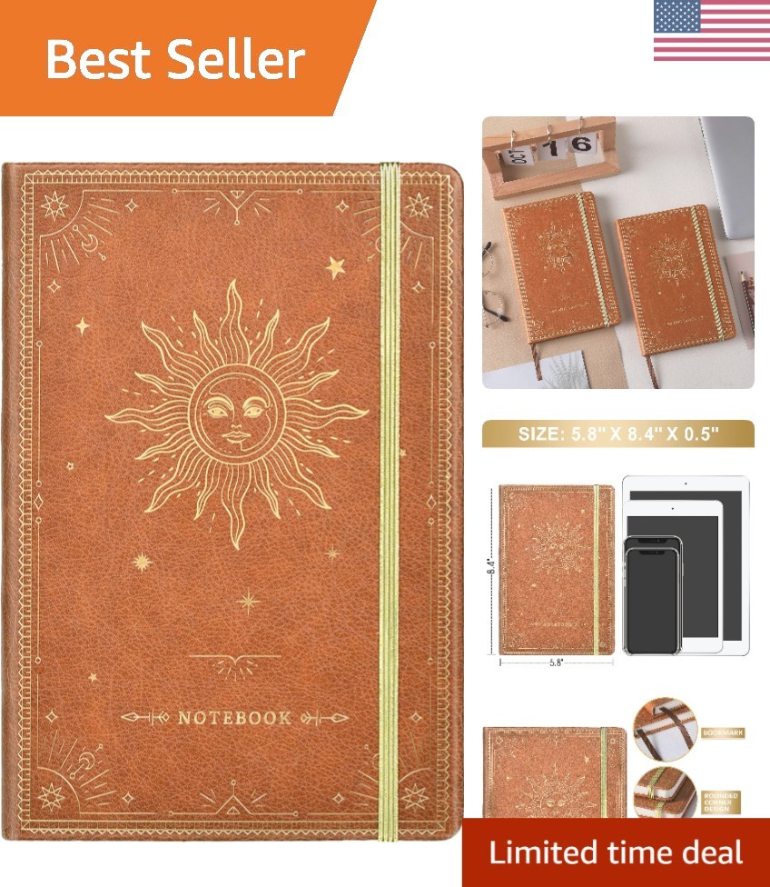 Stylish Brown Faux Leather Writing Notebook - 144 Ruled Pages with Back Pocket