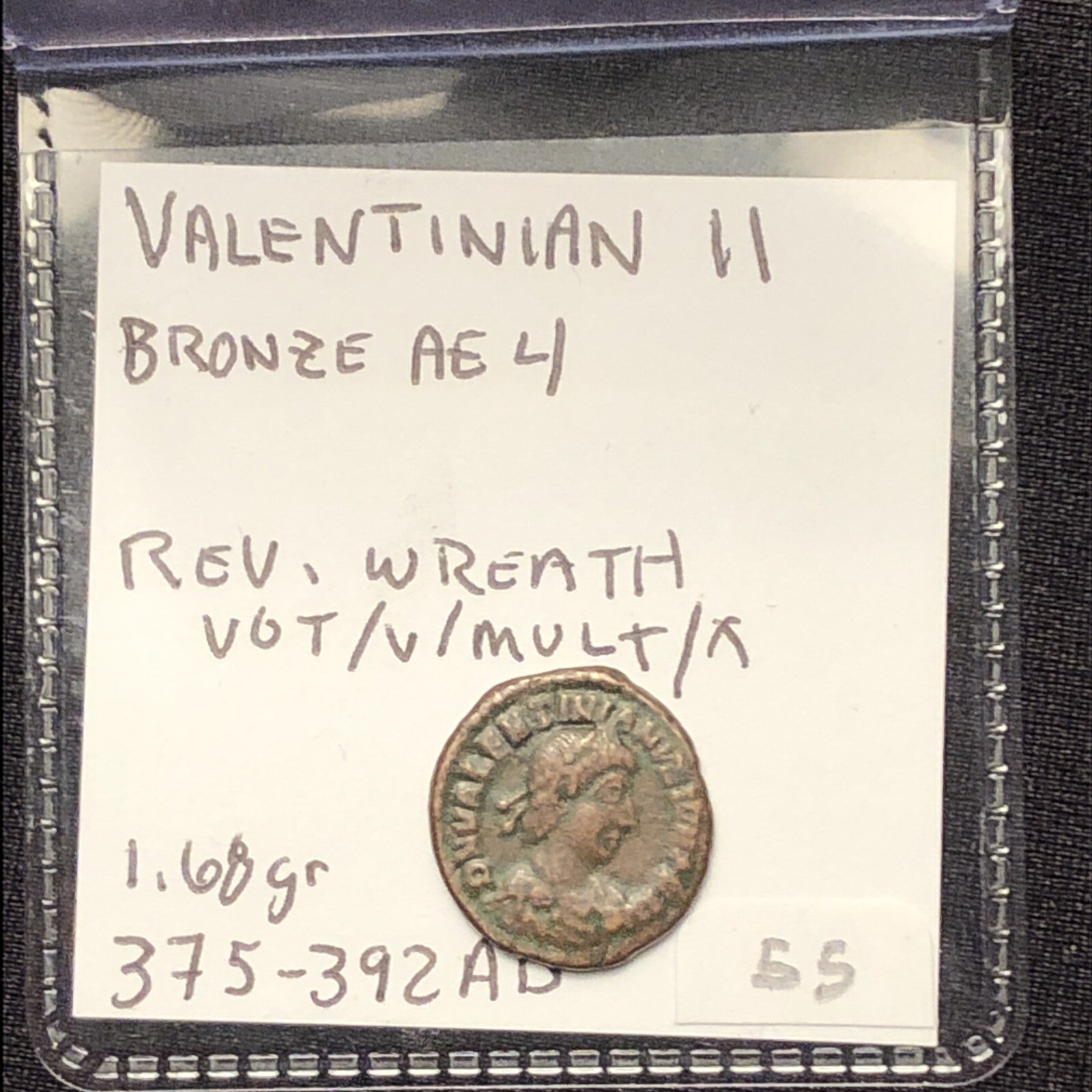 ancient coin valentinian II 375-392 A.D. bronze Ae 4 Reverse Wreath  Well Center