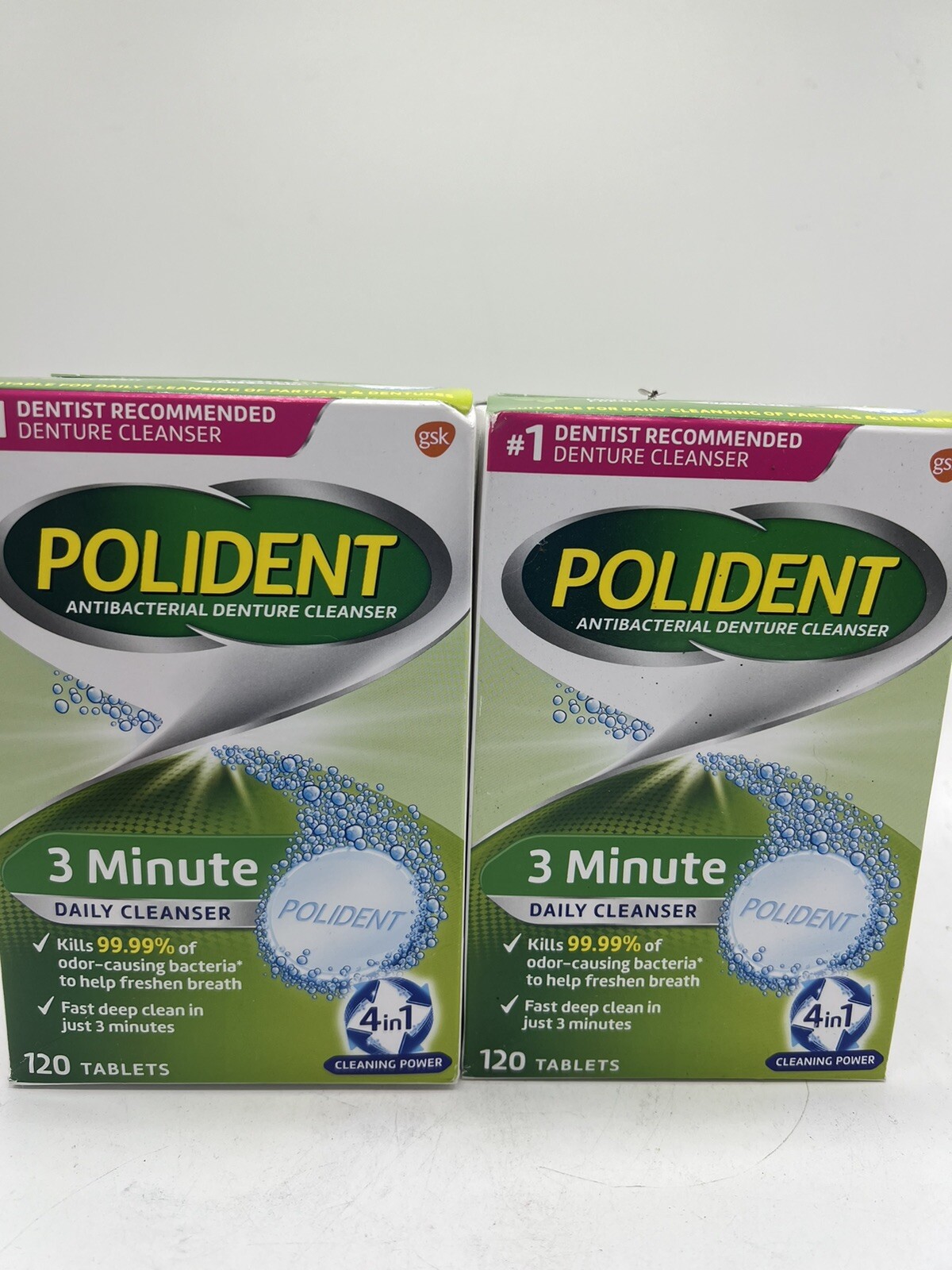 (2) Polident 3 Minute Antibacterial Denture Cleanser Mint Tablets 120 ct 3/26