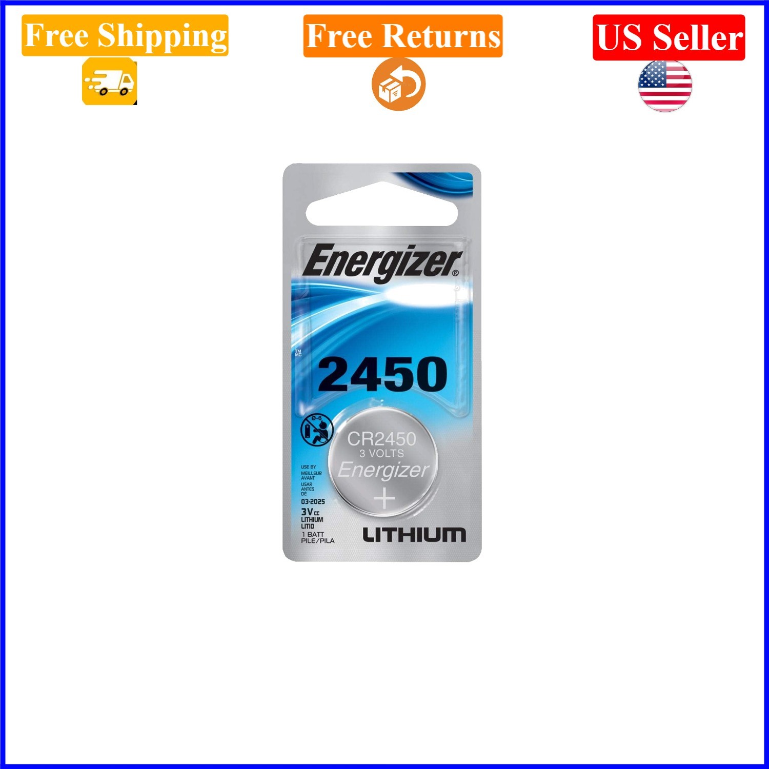 Pack of 4 CR2450 Lithium Coin Batteries for Watches & Devices