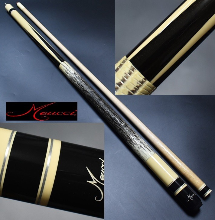 vintage Old Meucci Cue Red Dot Shaft Cream Resin Lizard Leather Billiards Pool