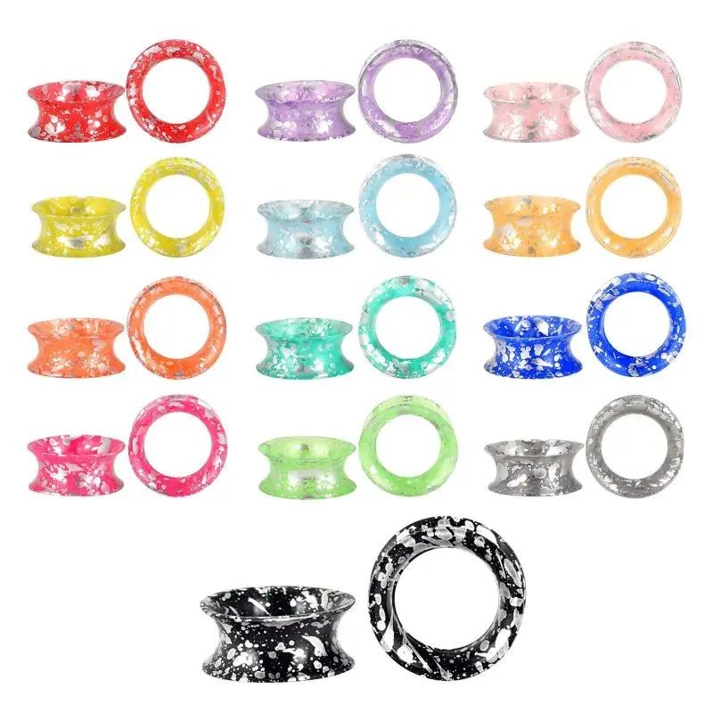 2PCS Soft Silicone with Silver Spots Ear Gauges Plugs Tunnel Expander 2g-3/4"