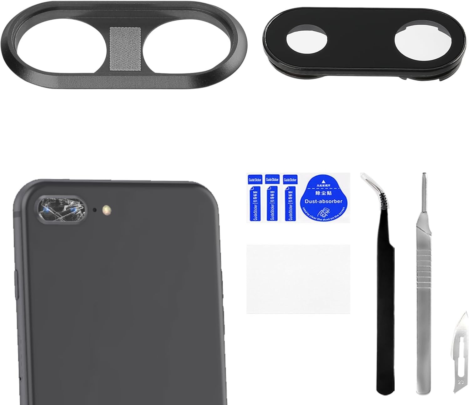 For iPhone 8 Plus Camera Lens Glass with Frame Replacement Rear Camera Back