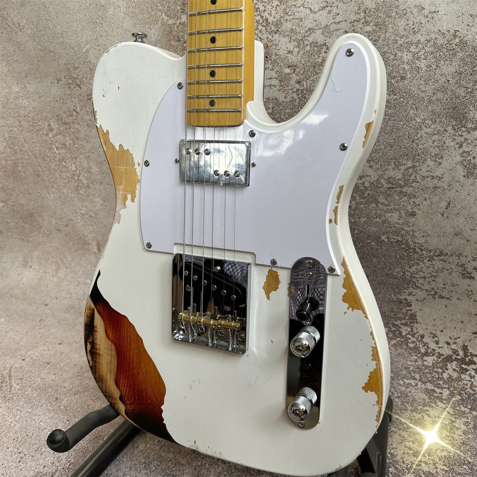 US Warehouse Handmade Ruins White Electric Guitar Fixed Bridge S-H Pickups