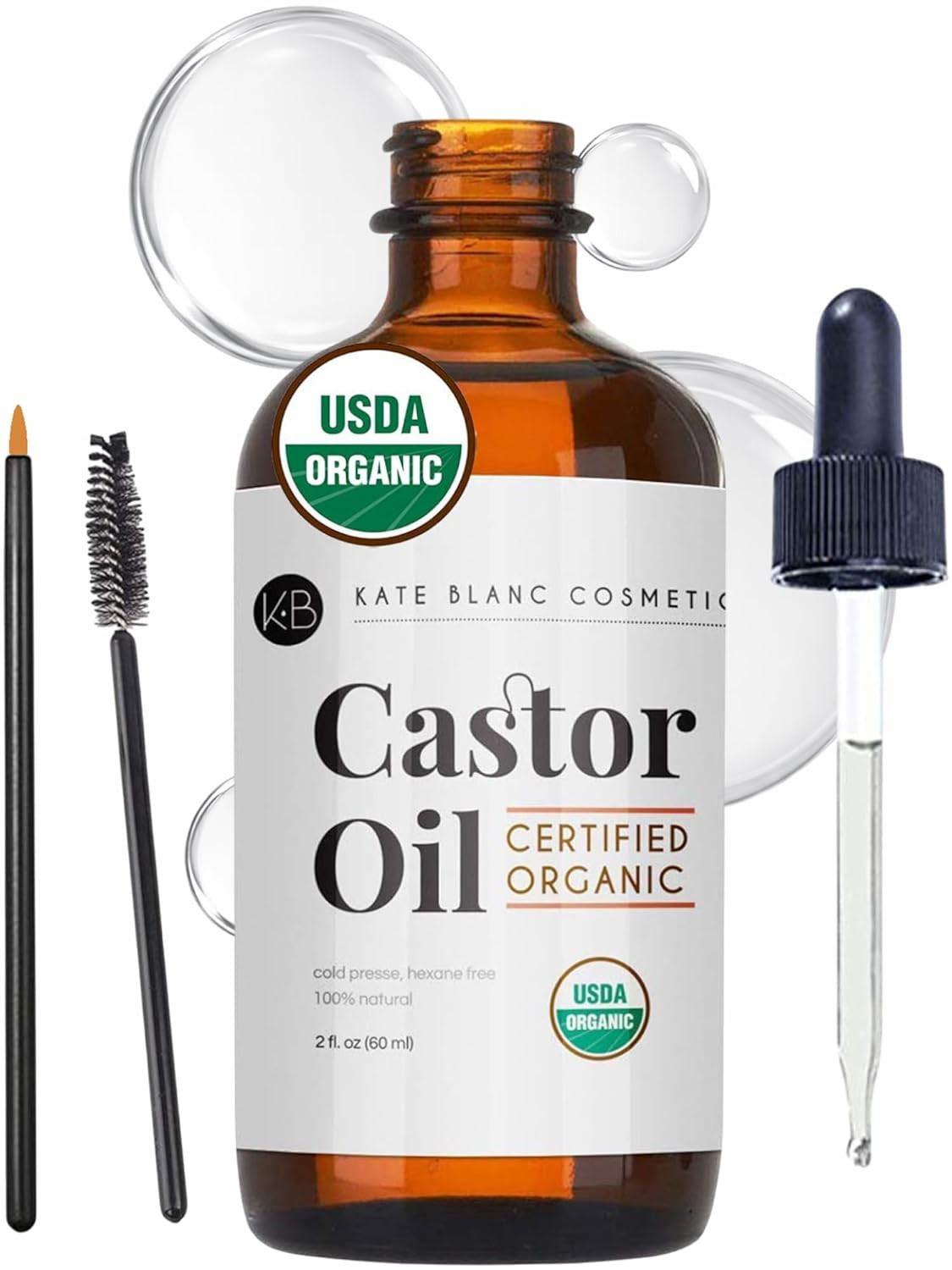 Castor Oil Organic for Hair, Lashes, Face (2Oz), 100% Pure, Cold Pressed, Hexane