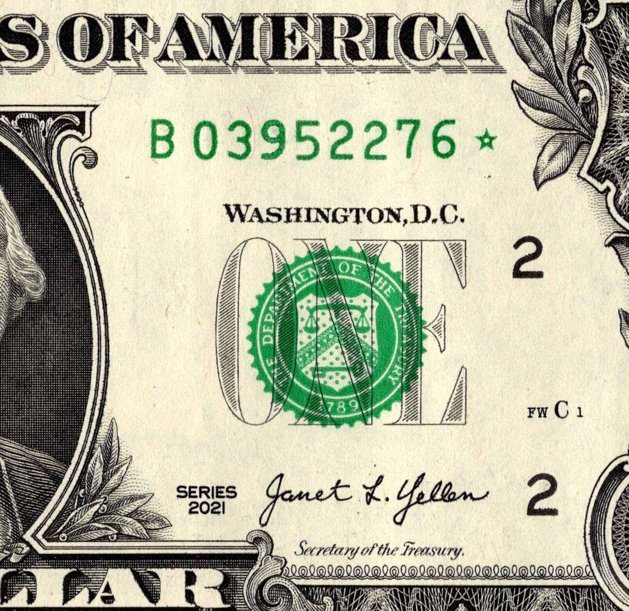 B STAR NOTE 2021 ONE DOLLAR B03952276* REGULAR RUN