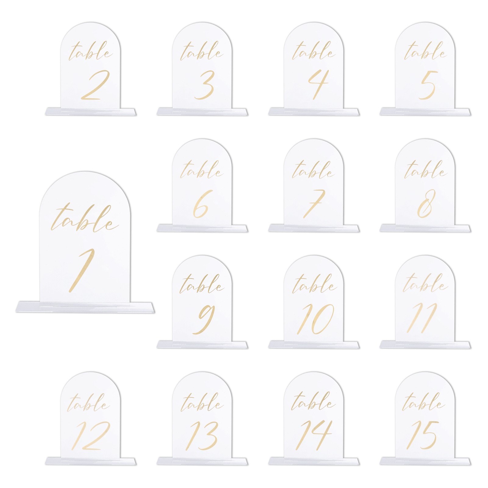 Arch Table Numbers 1-15 6"x4" Acrylic Display Sign with Stand Frosted Gold
