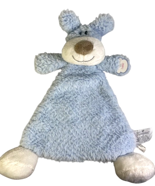 Demdaco Nat & Jules Puppy Dog Blue Lovey Security Blanket Plush Rattle Lovey 12"