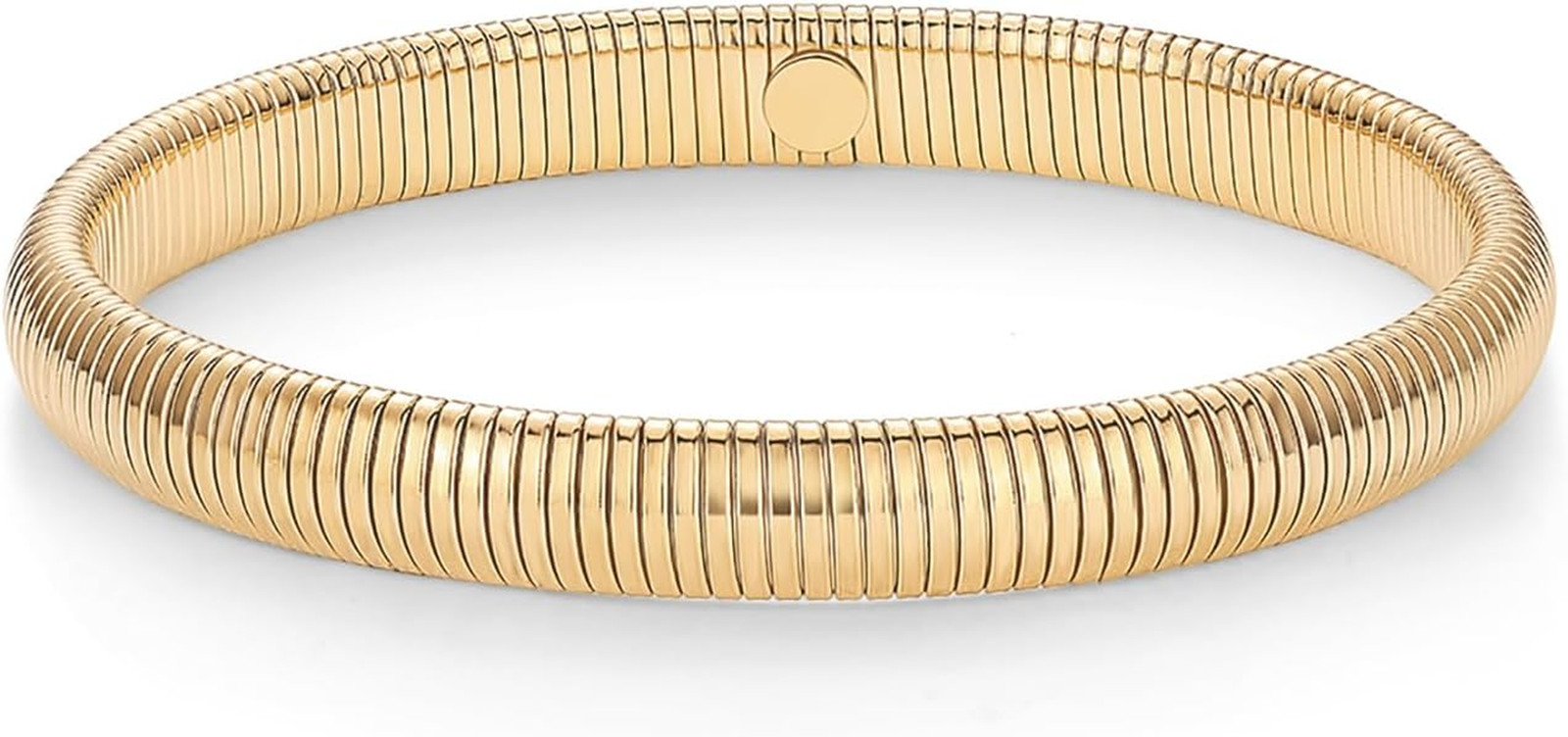 Stainless Steel 14K Gold Plated Waterproof Flexible Stretch Chunky Bangle for Wo