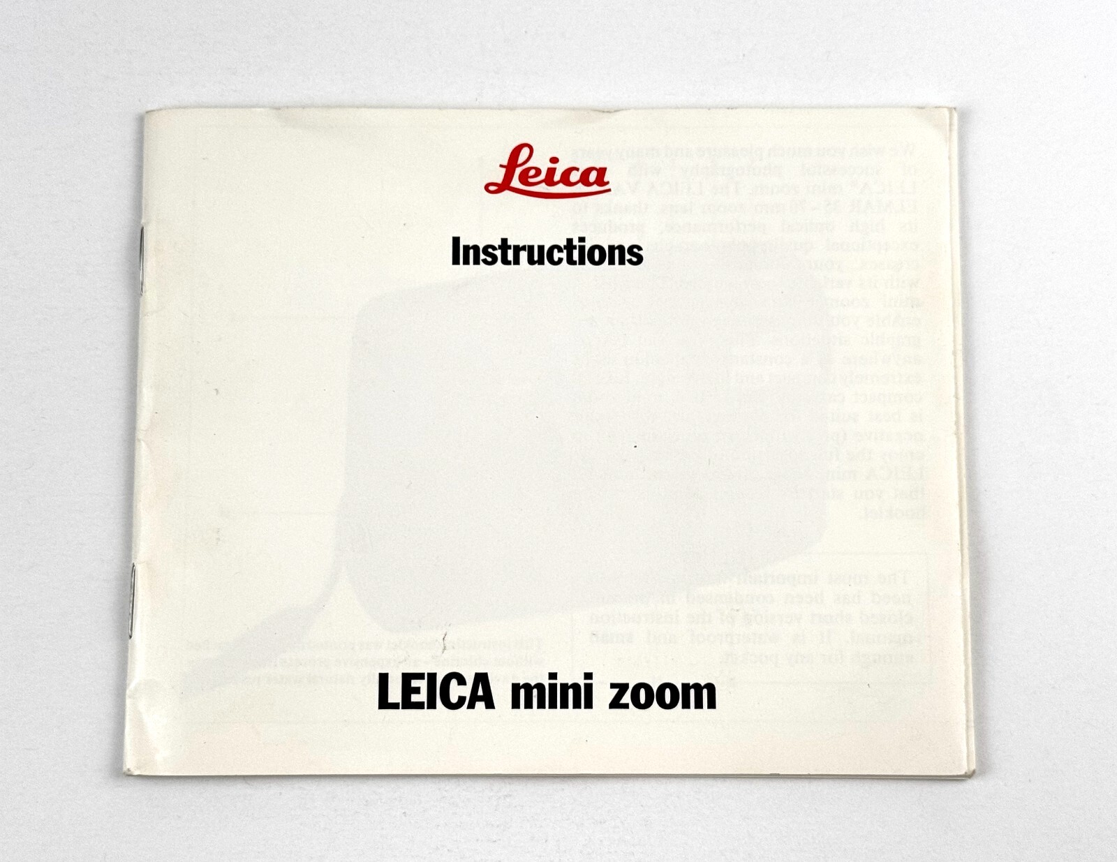 Leica Mini Zoom Camera INSTRUCTION MANUAL USERS GUIDE BOOK / MANUAL