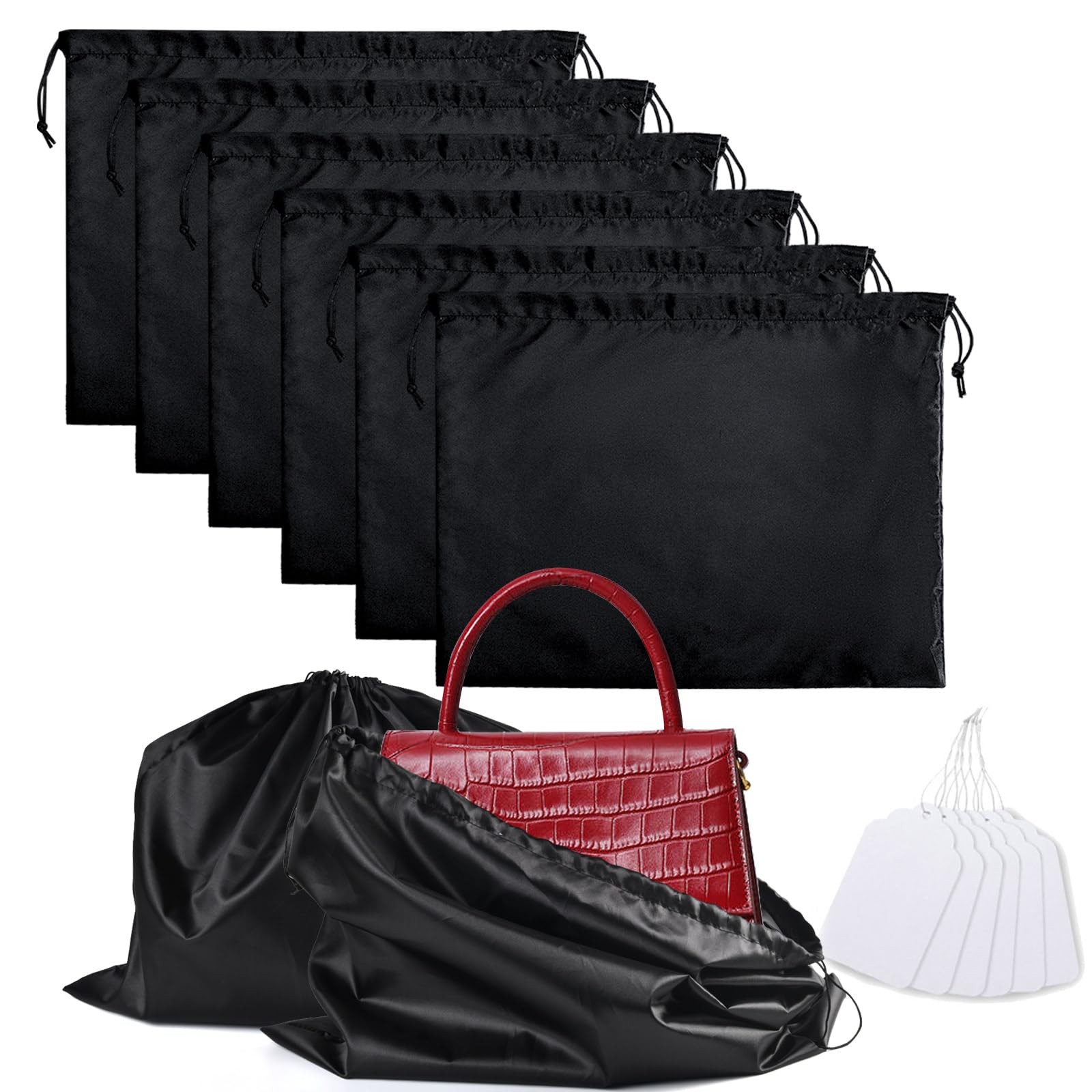 6 Pack Purse Dust Bags Large Silk Drawstring 19.6 * 15.7 inch, Black-6pcs 