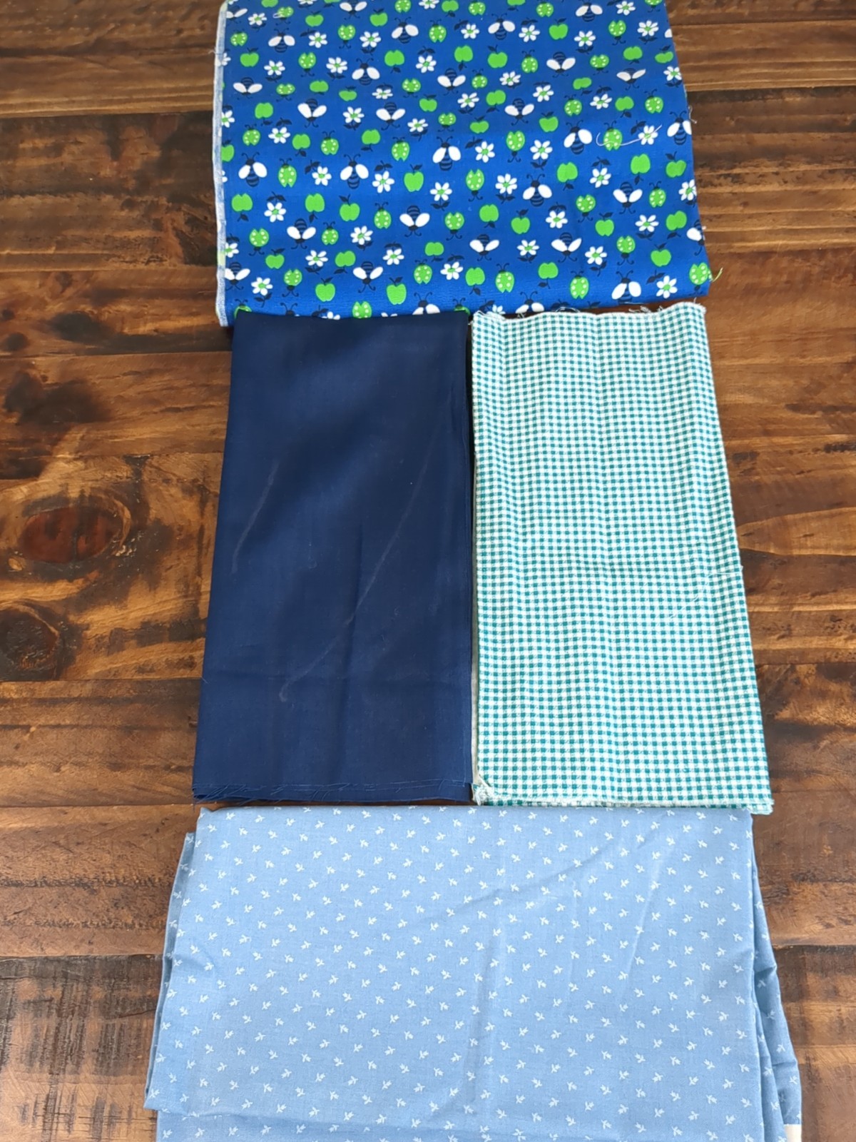 Lot of Fabric, blue and green, solid, plaid, floral, insects, 1lb 14oz