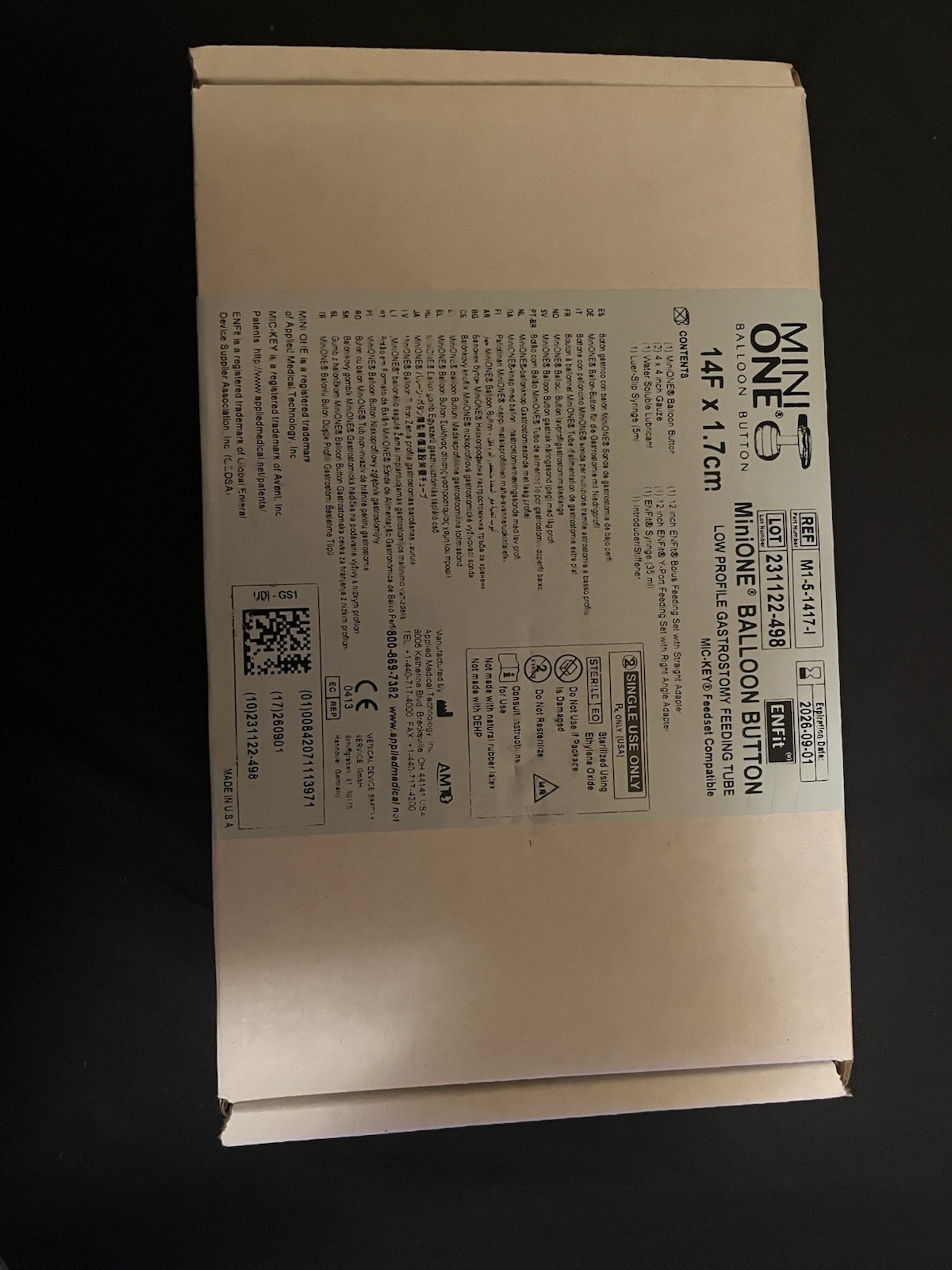 NEW MIC-KEY GASTROSTOMY FEEDING TUBE Low-Profile G-Tube  14 Fr 1.7 Cm. Kit. Exp