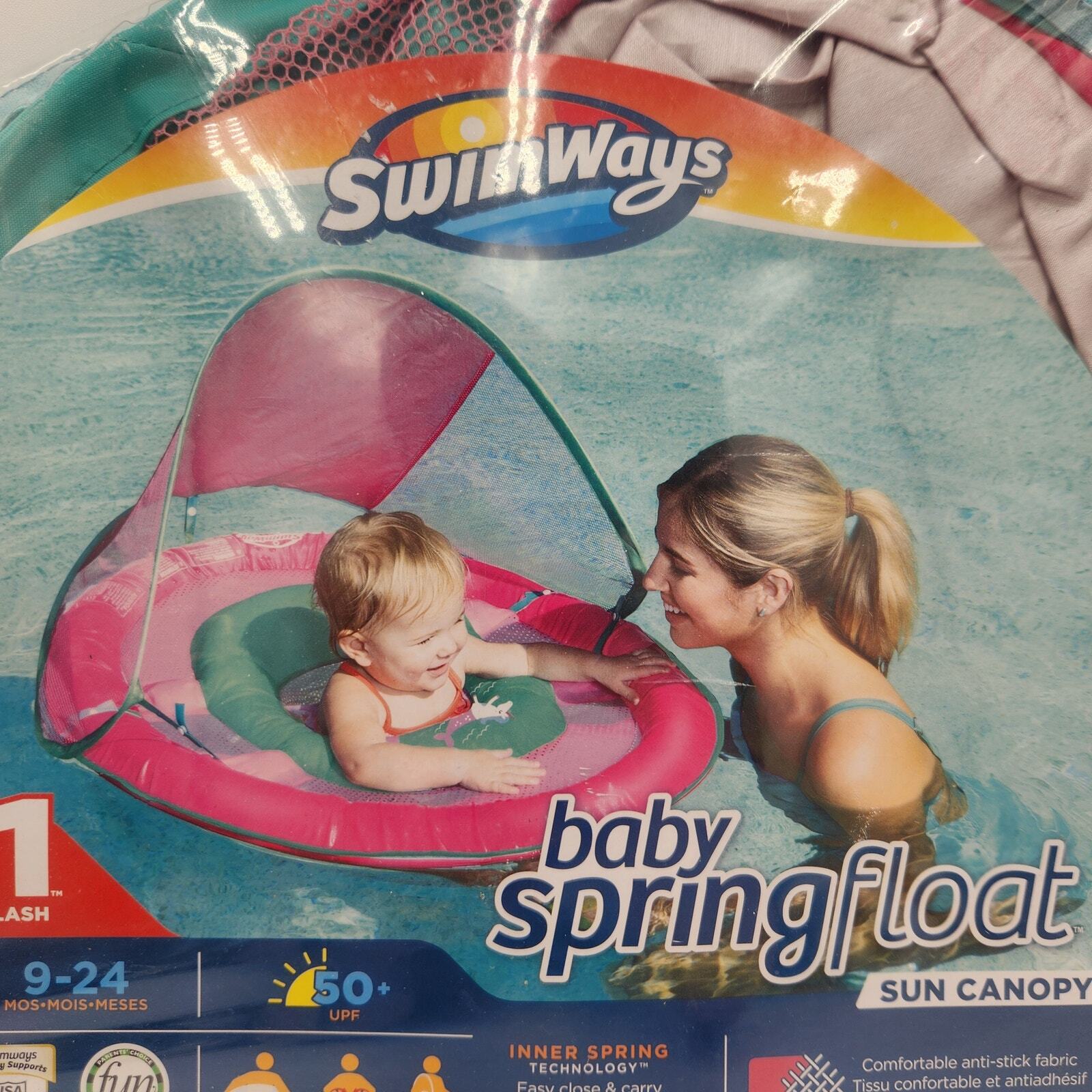 SwimWays Baby Springfloat Swim Canopy For Ages 9-14 Months In Package Pink