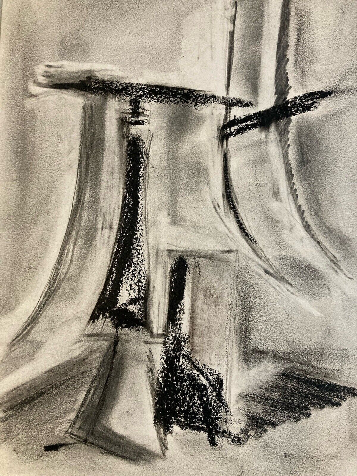 Beautiful Abstract Drawing 1980 Charcoal on Paper Constructivism Art