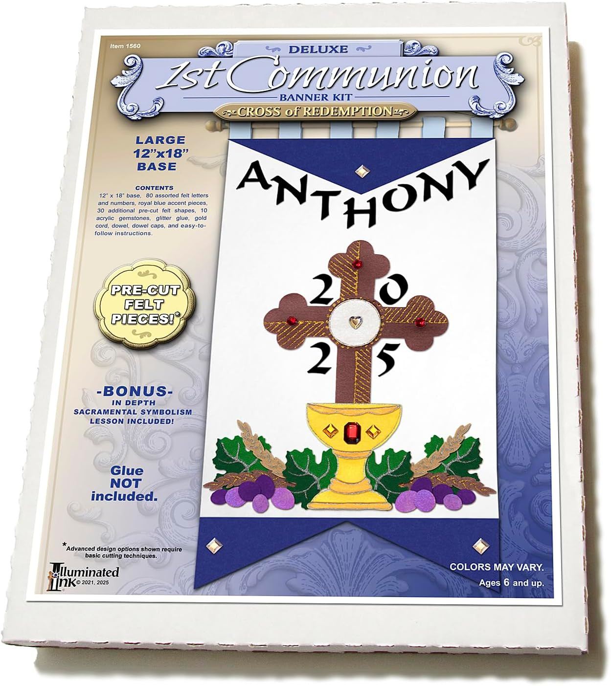 First Communion Banner Kit - 12 X18 - Cross (Blue - Black Letters, 12 X 18)