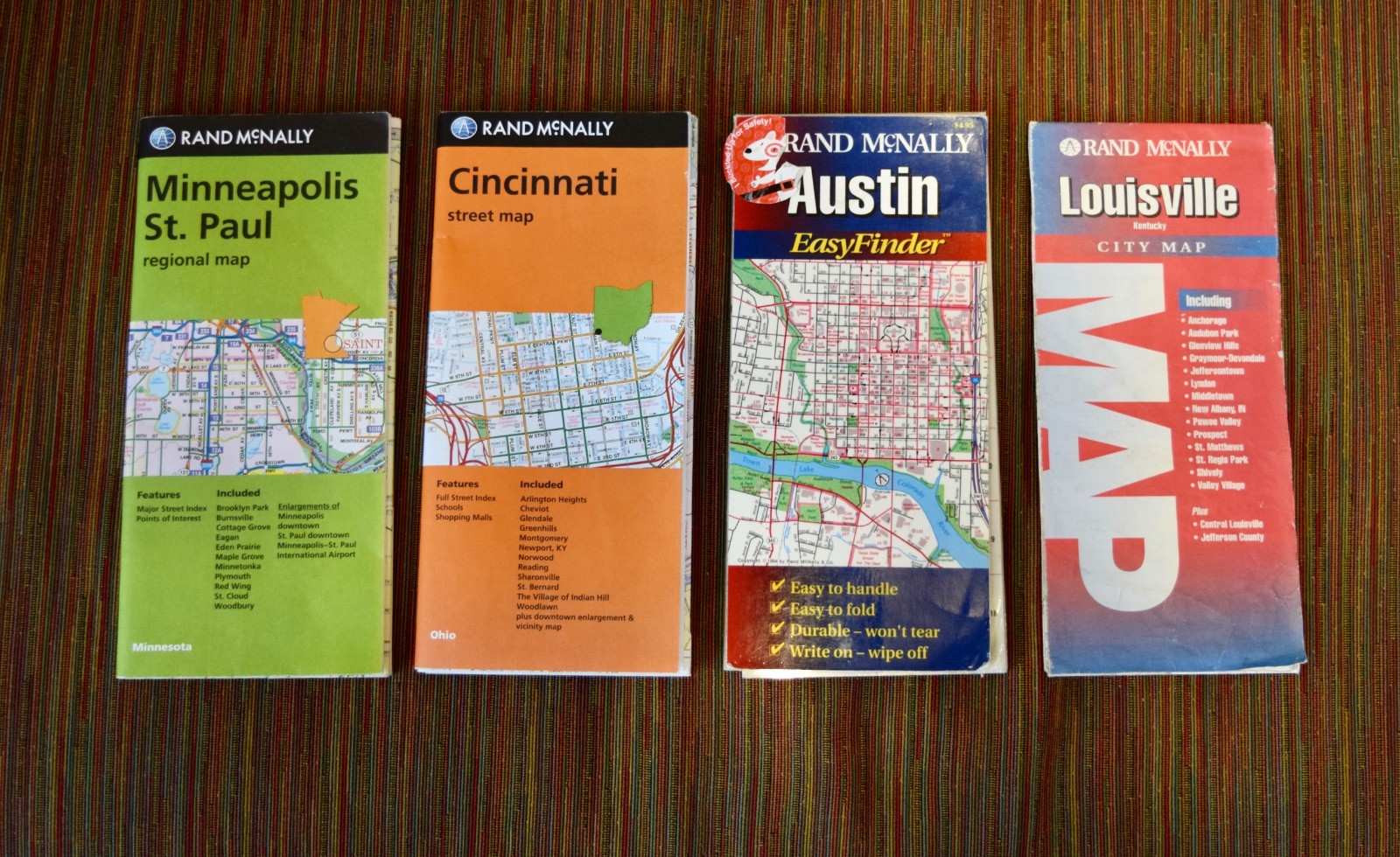 Lot of 4 folded Rand McNally US city street maps: See listing for description