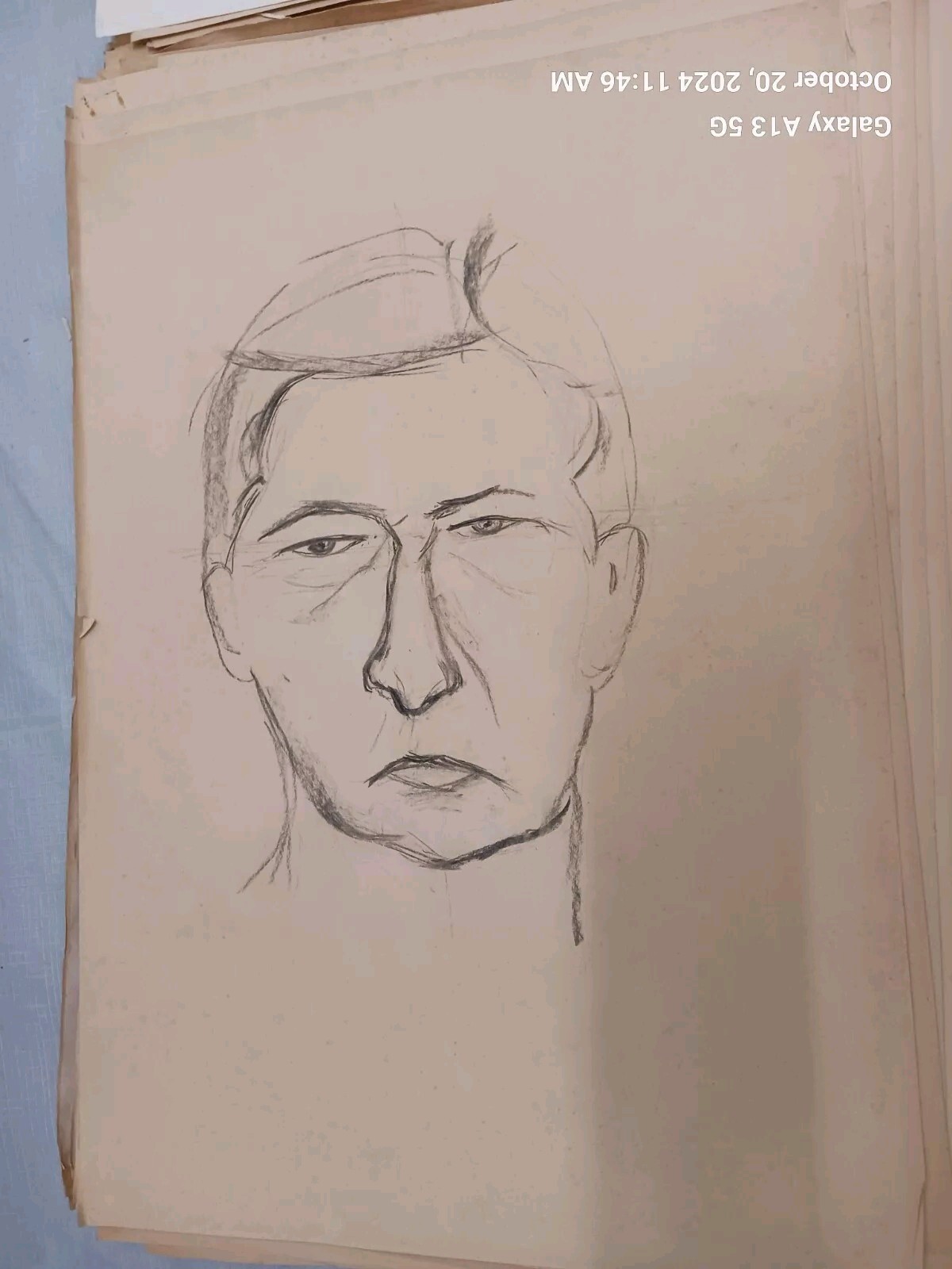 ORIGINAL Art  Pencil Or Charcoal Sketches Vintage Portrait  24 X 17