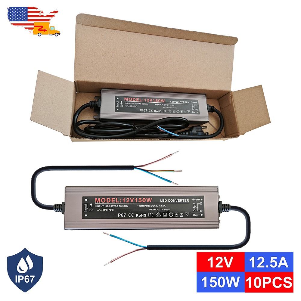 Outdoor LED power supply 12V 12.5A 150W IP67 Waterproof LED Converter 10 Pack