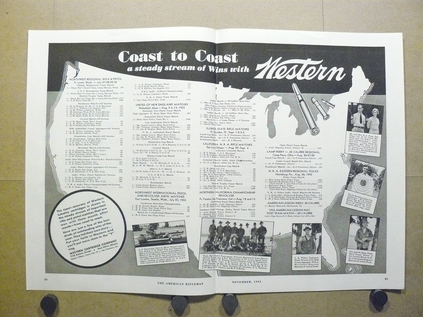 1933 Western Lubaloy Cartridges Ammo Print Ad Coast to Coast Shooting Champions