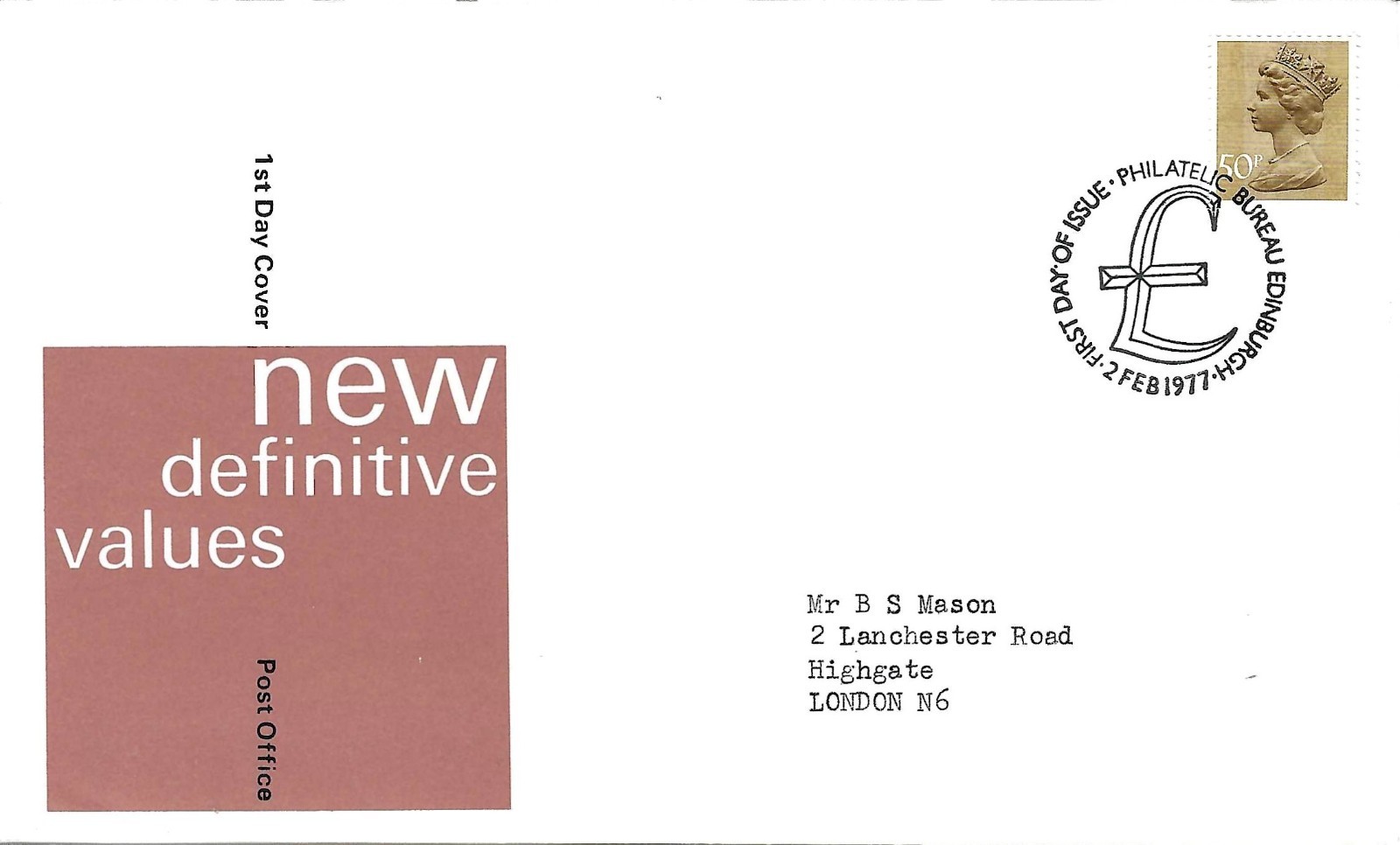 02/02/1977  GB FDC - Machin Definitive 50p - GPO First Day Cover