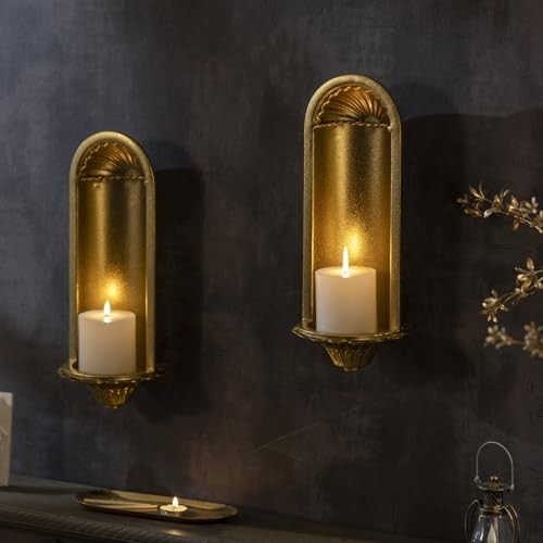 Candle Sconce Set of 2,Gold Wall Candle Sconce,Wall Decorations,Rustic Home 