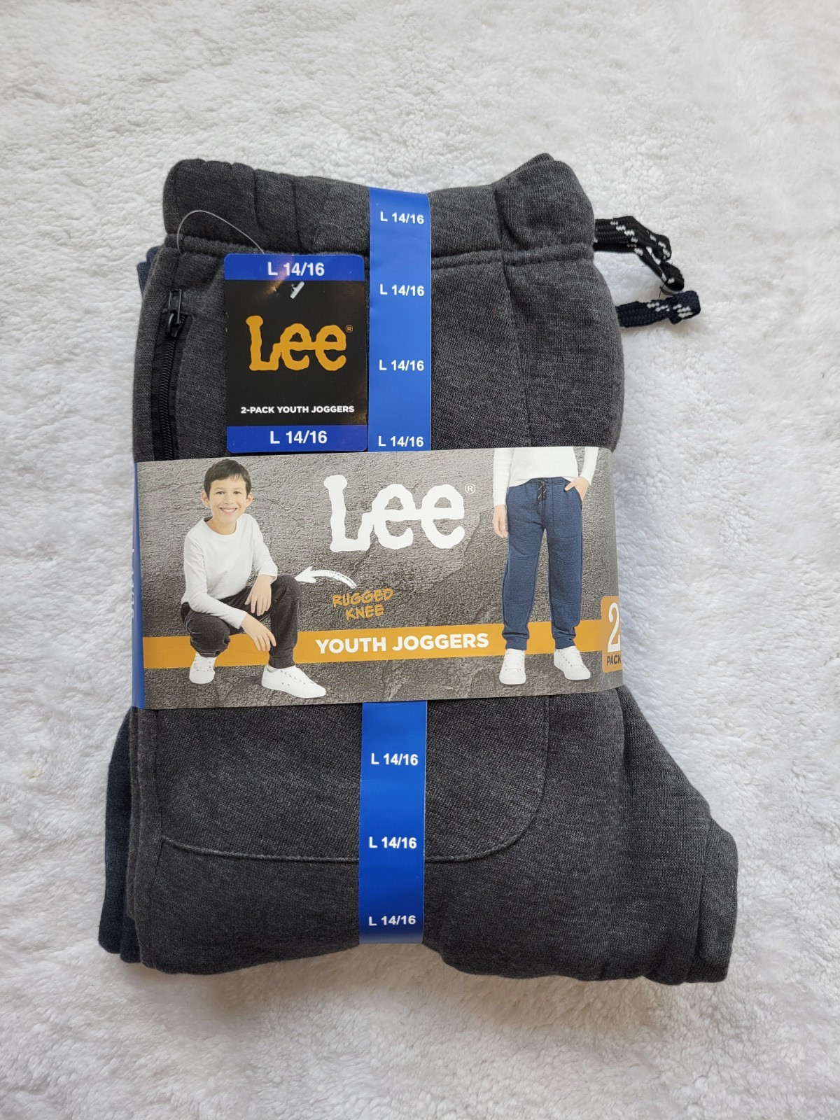 Lee Youth Boys Jogger Pants 2-Pack Zipper Pocket Rugged Knee gray Blue L 14/16