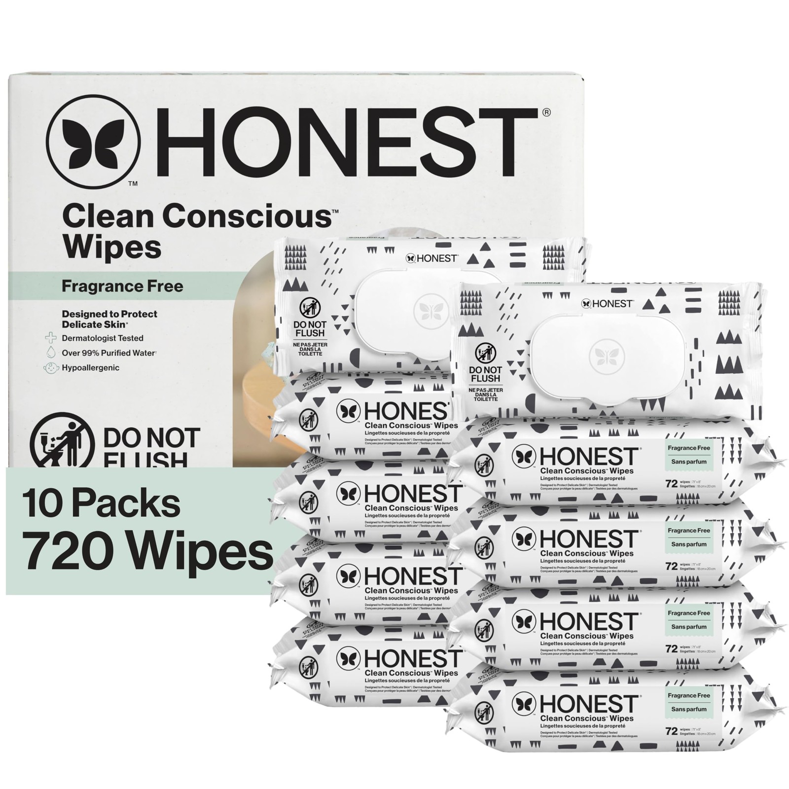 The Honest Company Hypoallergenic 72 Count (Pack of 10), Pattern Play 