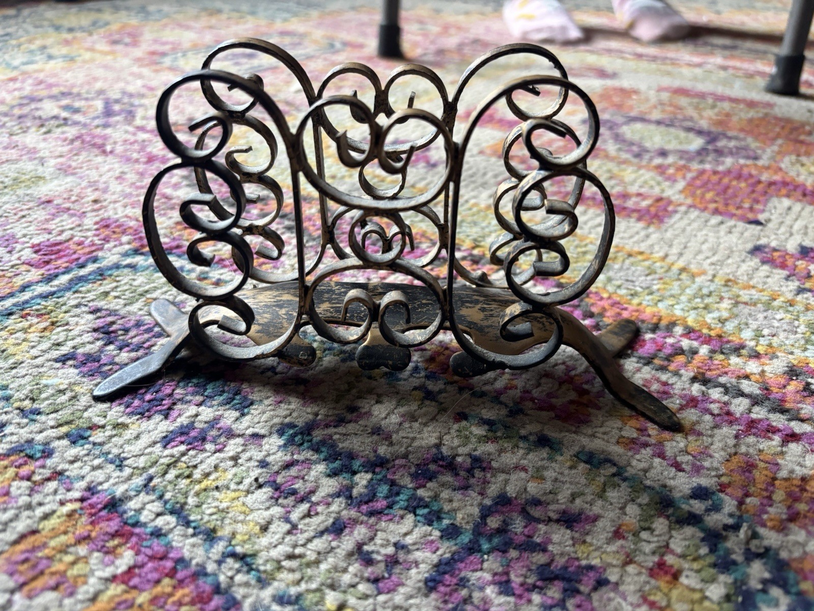 VTG Spanish Revival Metal Scroll Holder - Ornate Letter/Napkin Holder - Spain