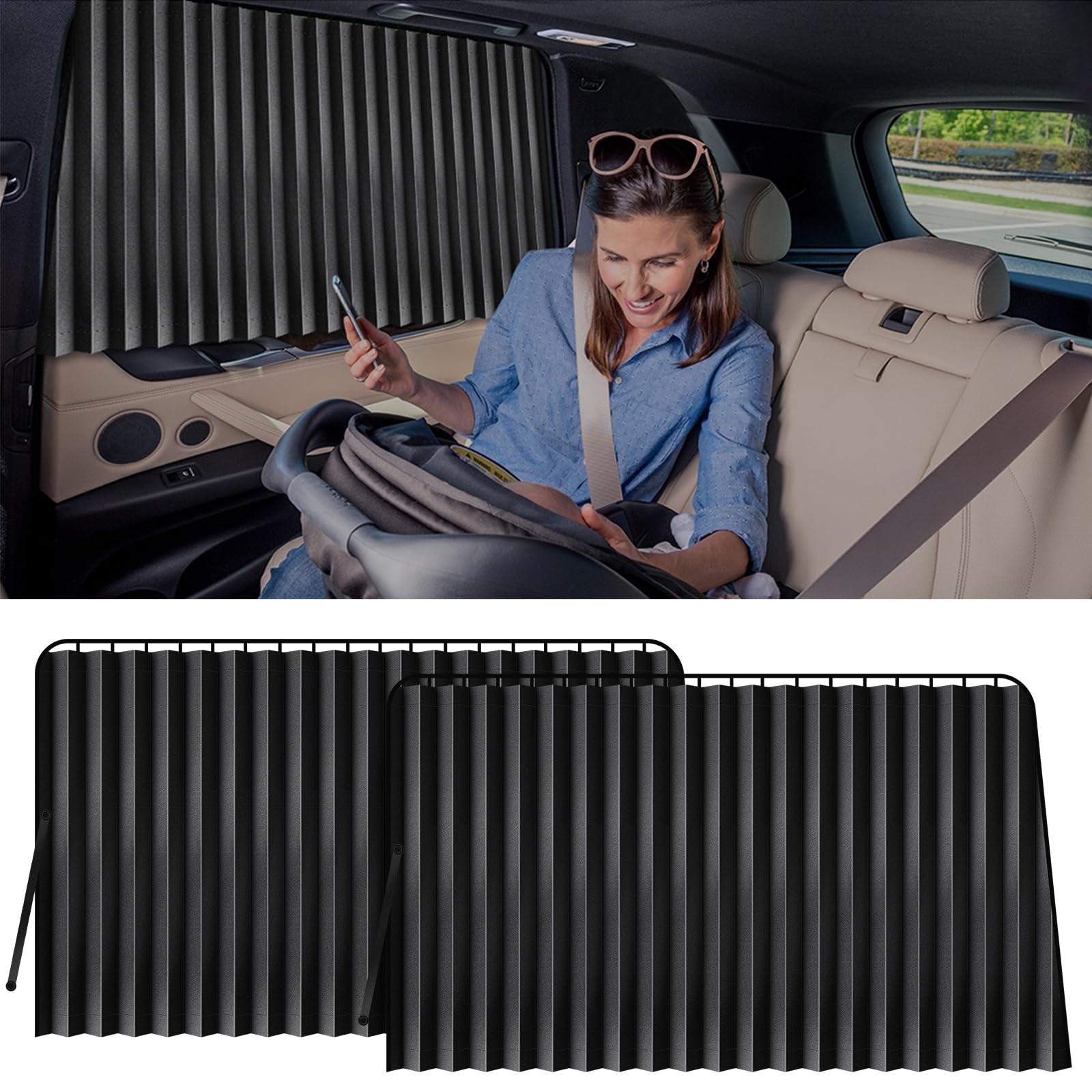 Car Window Shades - 2 Pack Car Privacy Curtain 99% Block Light Magnetic Sun S...