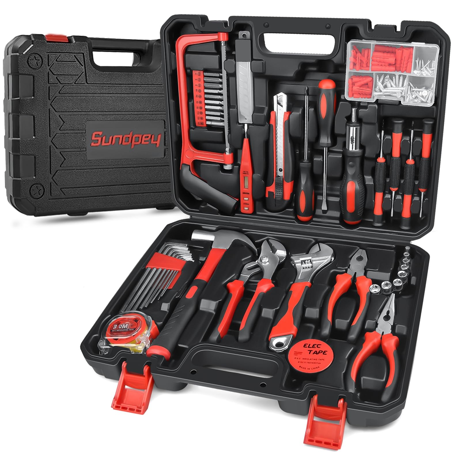 Sundpey Home Tool Kit 148-Pcs - Household Basic portable Hand Repair Red 