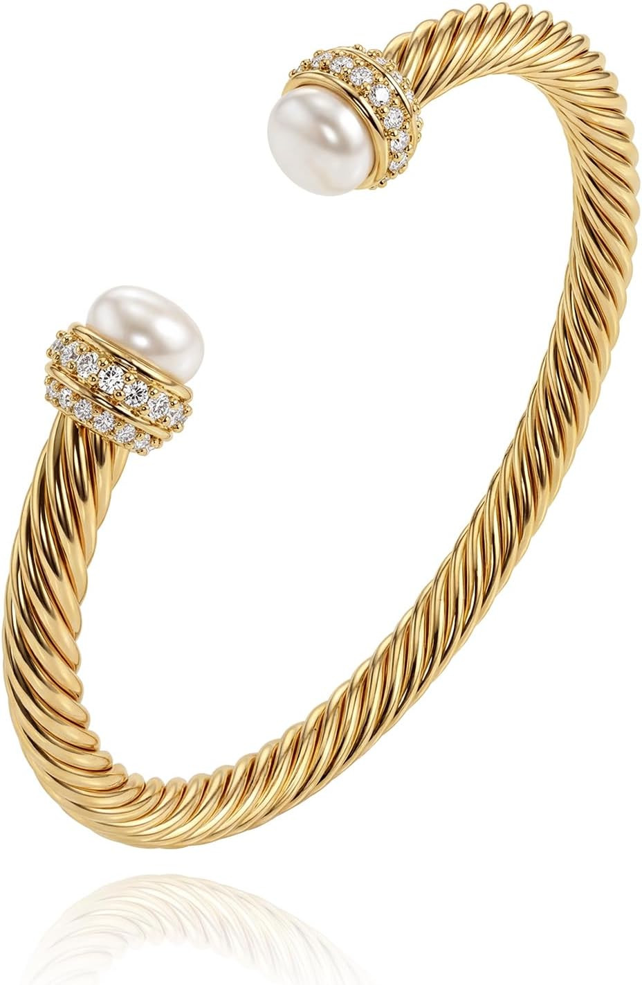 Gold Cuff Bangle Bracelets for Women - 14K Plated Adjustable Open Cuff Gold Bang