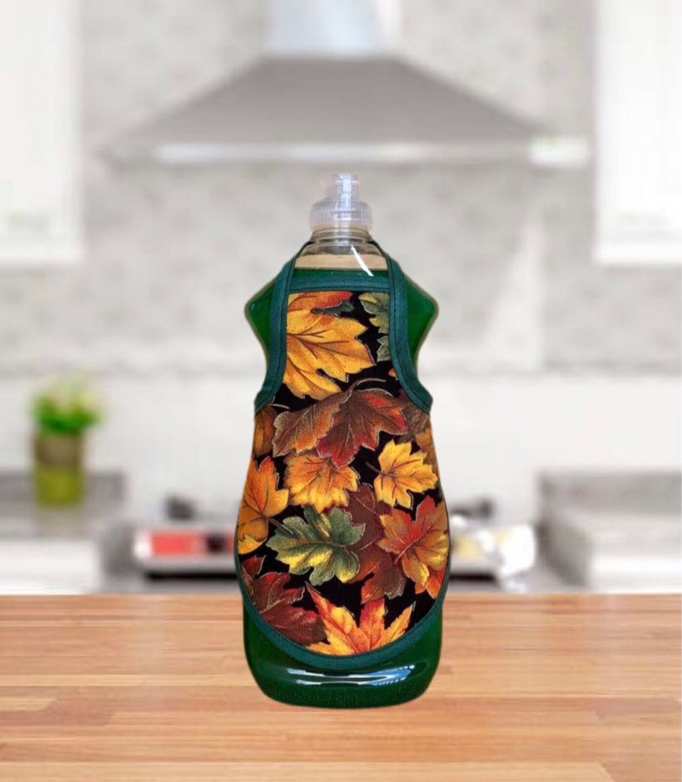 Autumn Leaves Country Rustic Kitchen Dish Soap Lotion Bottle Apron - fits 25 oz.