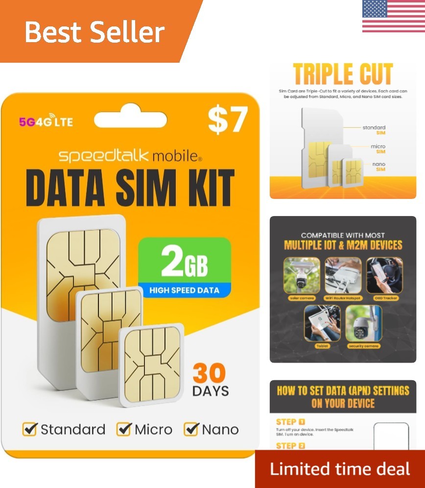 Triple Cut SIM Card - 2GB Prepaid Data Only for IoT & GPS Devices | 5G/4G LTE