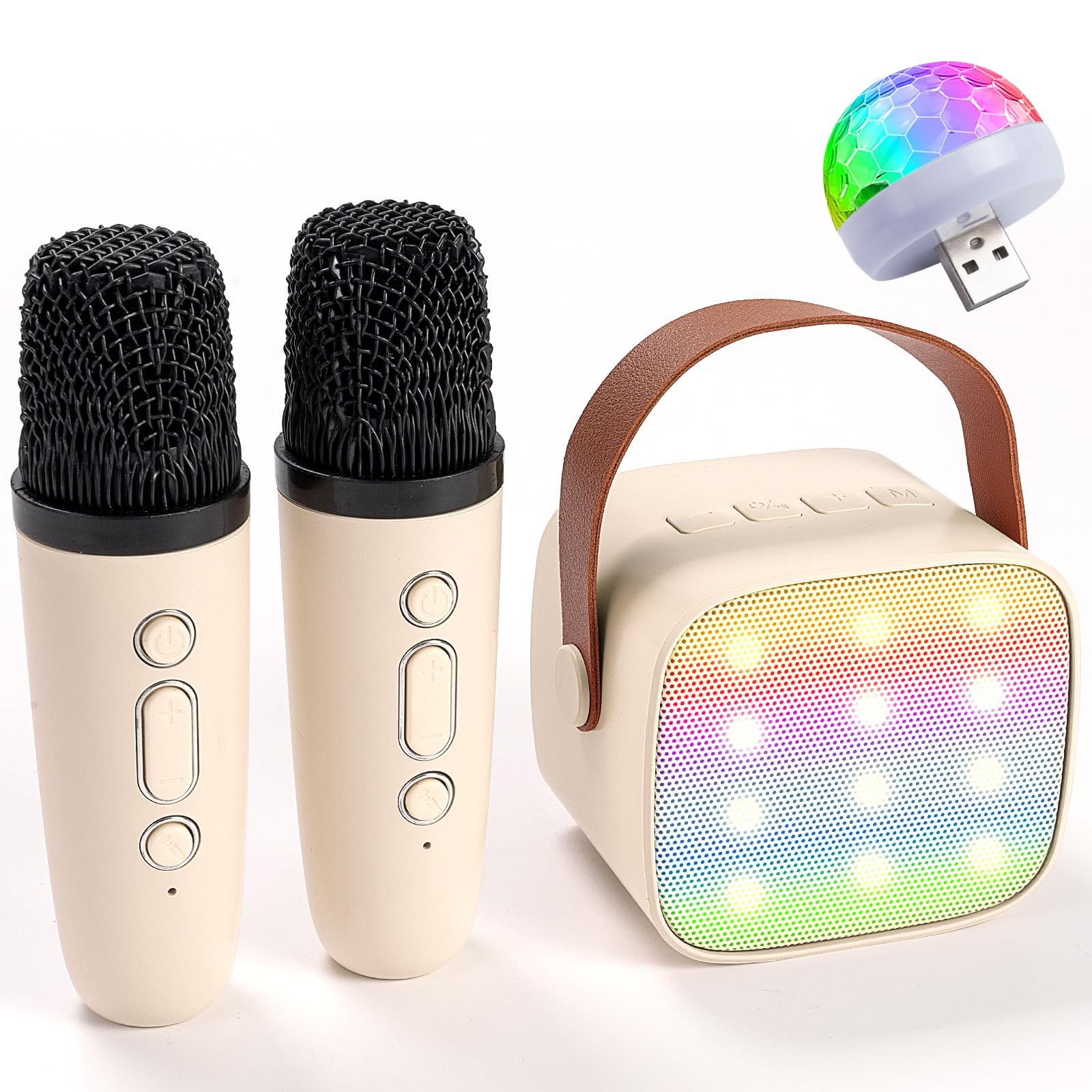Mini Karaoke Machine - Bluetooth Portable Speaker with 2 Wireless Microphones...
