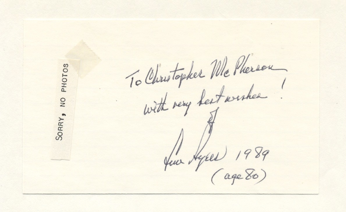 Lew Ayres Autographed Card and Envelope 1989
